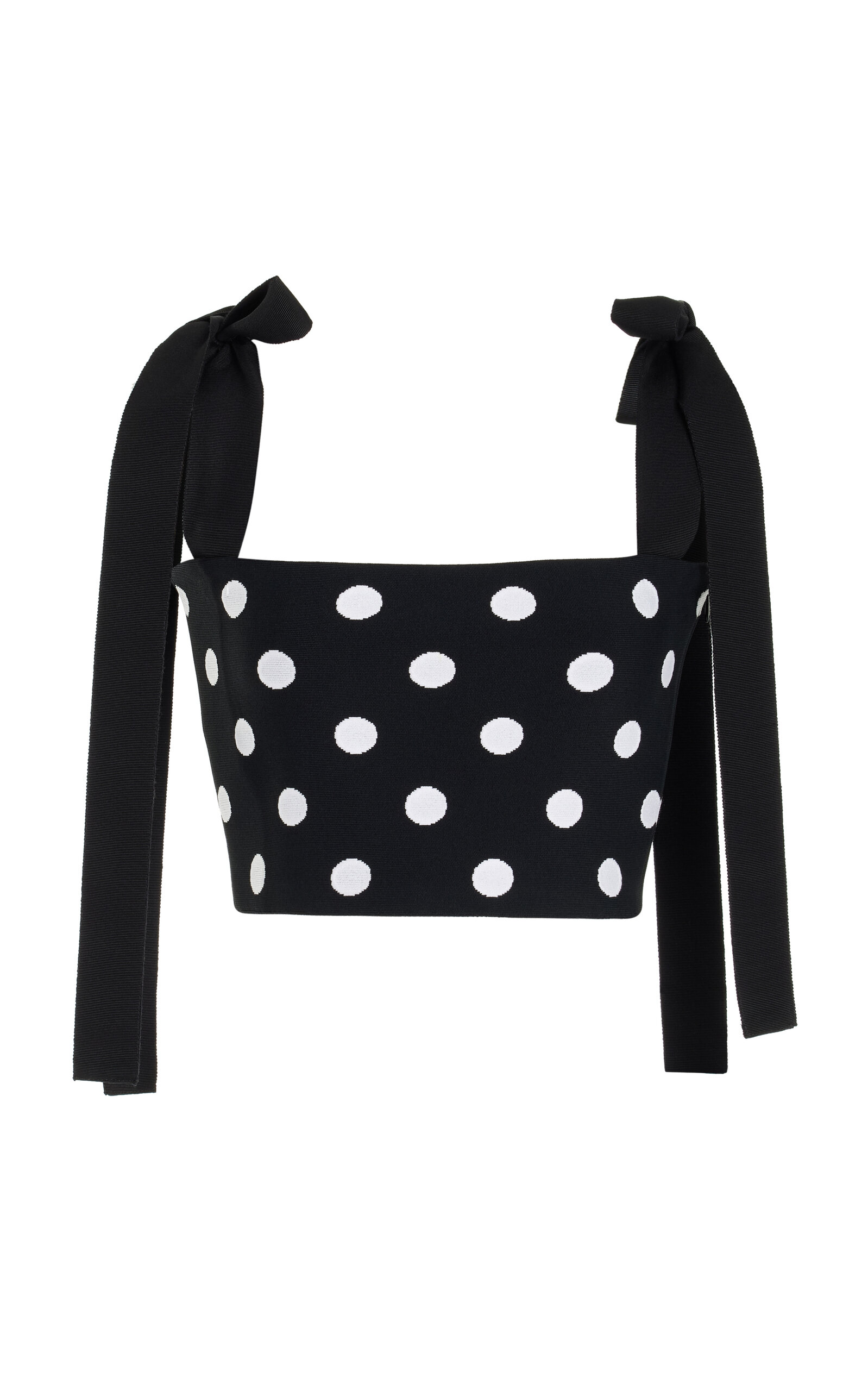 Carolina Herrera Ribbon-Trimmed Knit Crop Top - Black/white