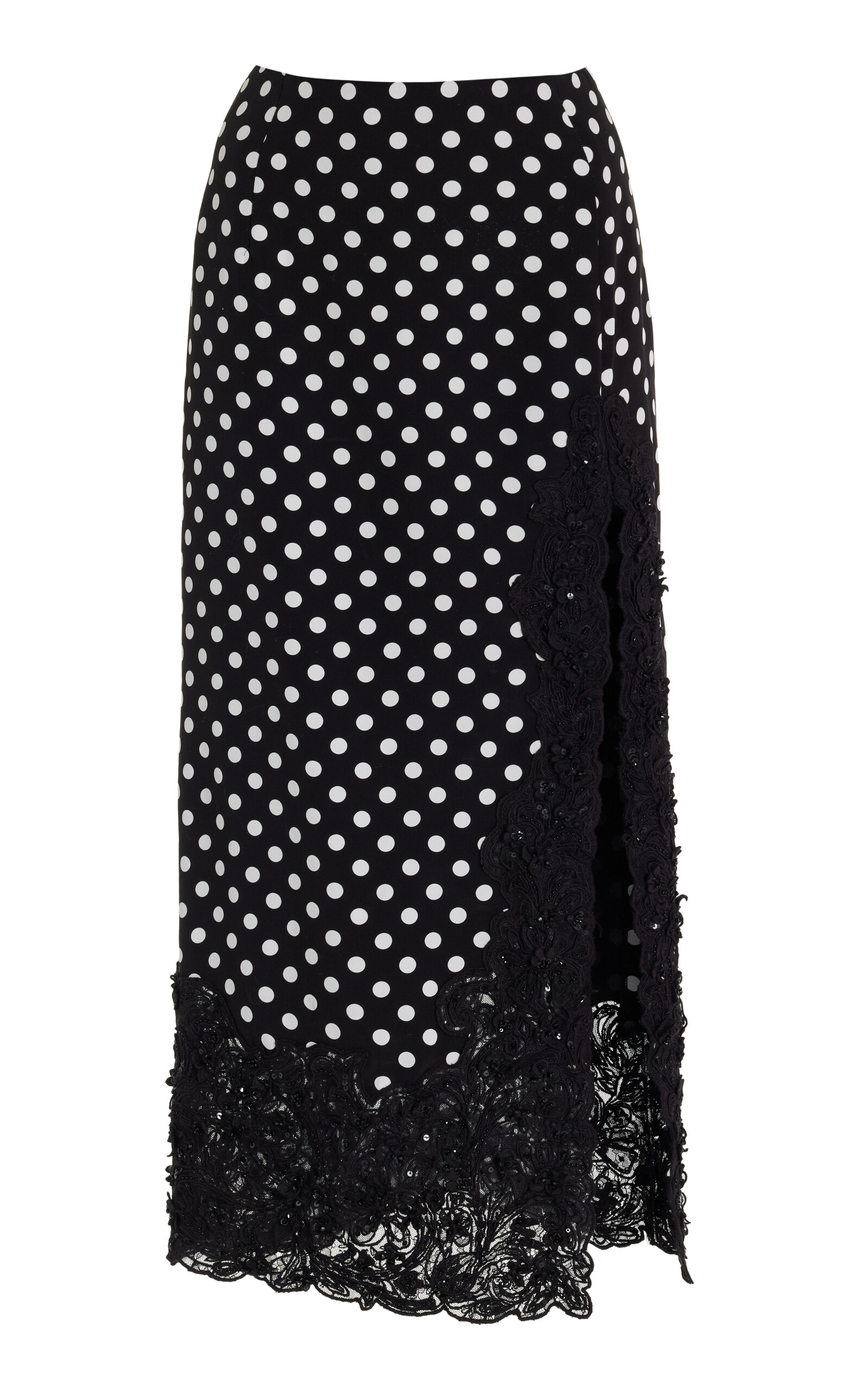 Shop Carolina Herrera Embellished Silk Midi Skirt In Black,white