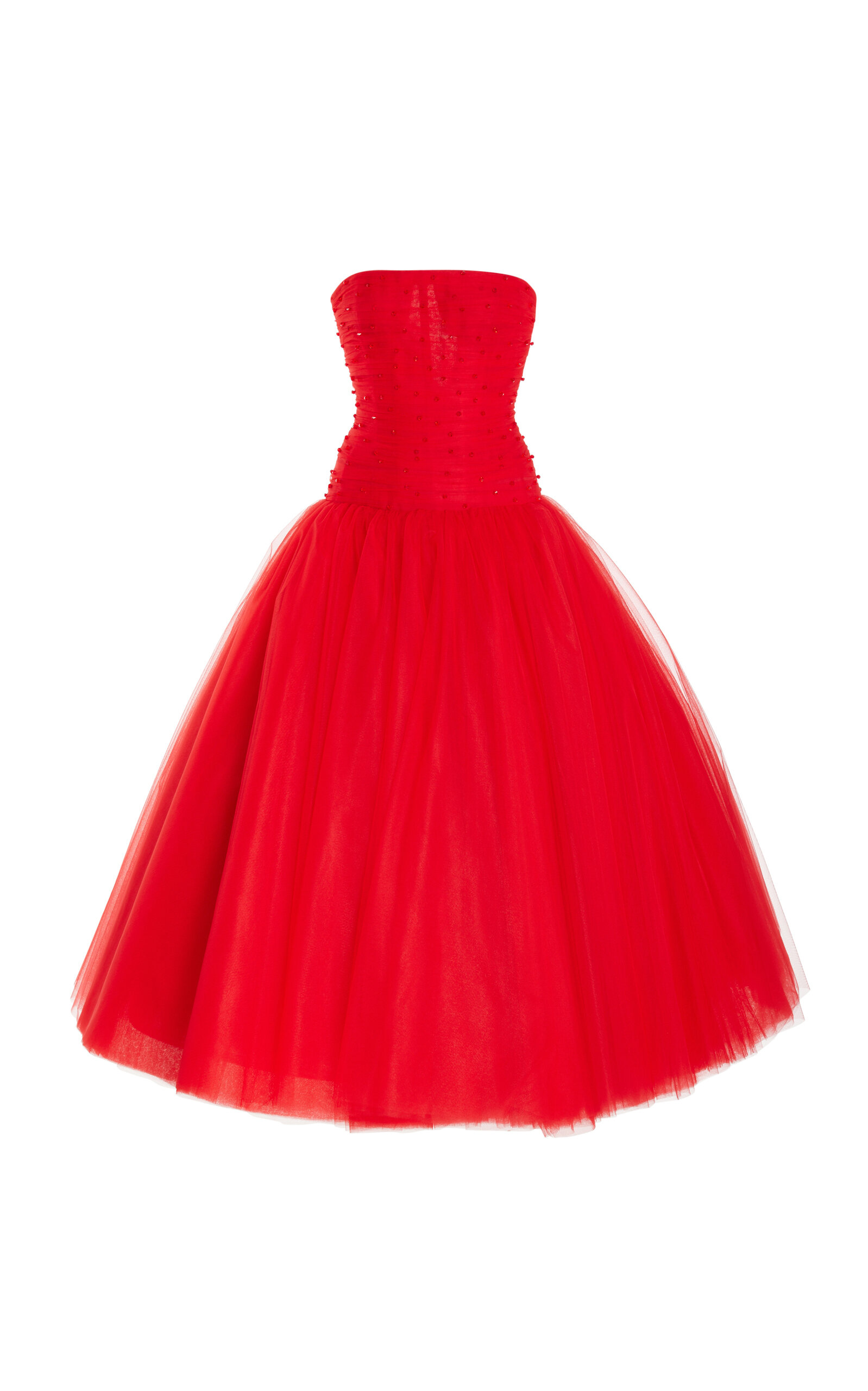 Carolina Herrera Embellished Tulle Midi Dress In Red