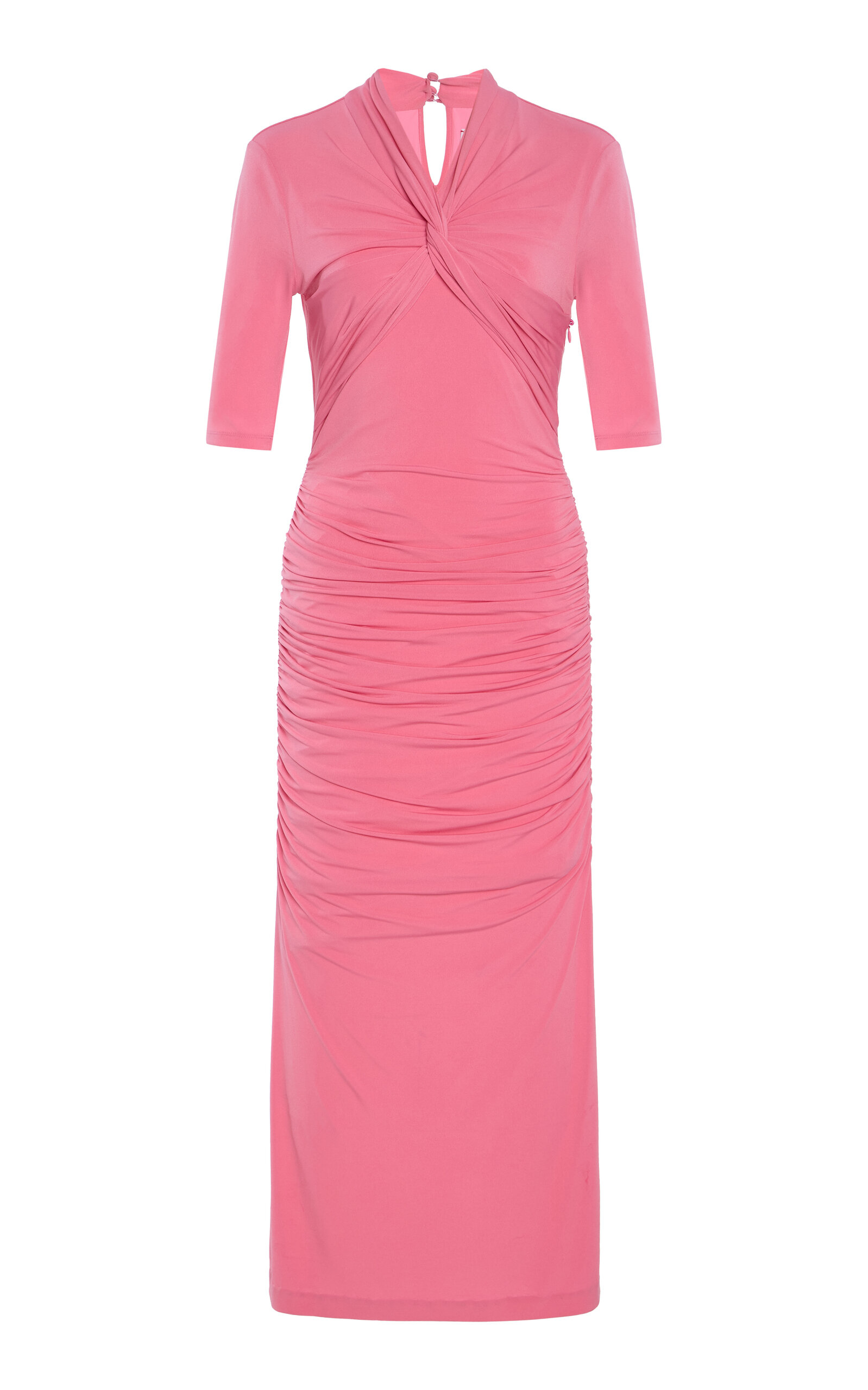 Carolina Herrera Twist Detail Ruched Body-con Jersey Dress In Pink