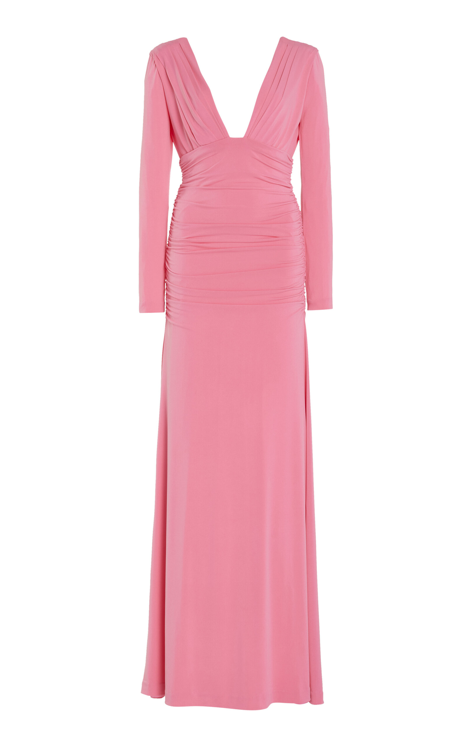 Carolina Herrera Plunging Ruched Long-sleeve Maxi Dress In Pink