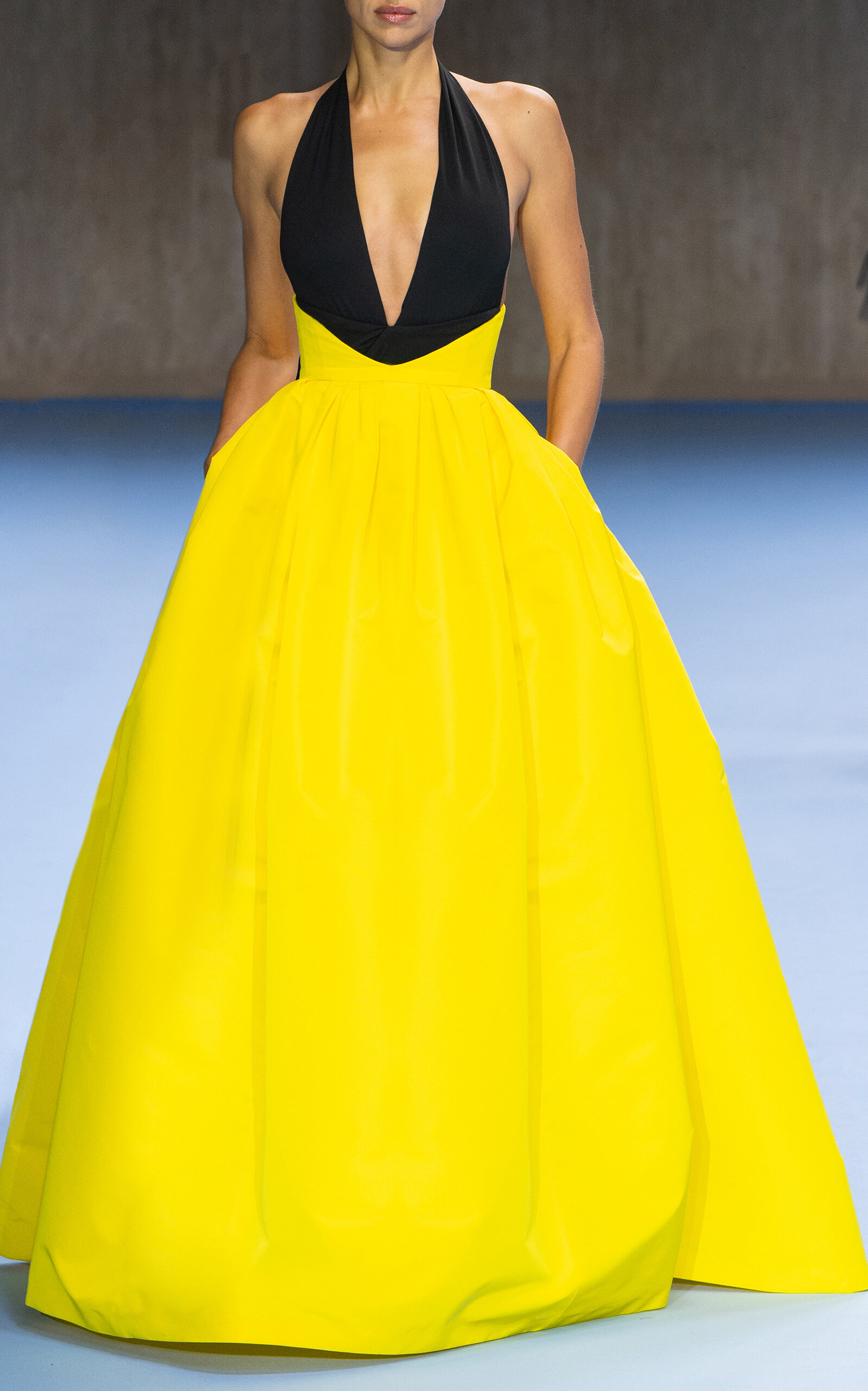 Carolina Herrera Bicolor Halter Neck Silk Ballgown In Yellow