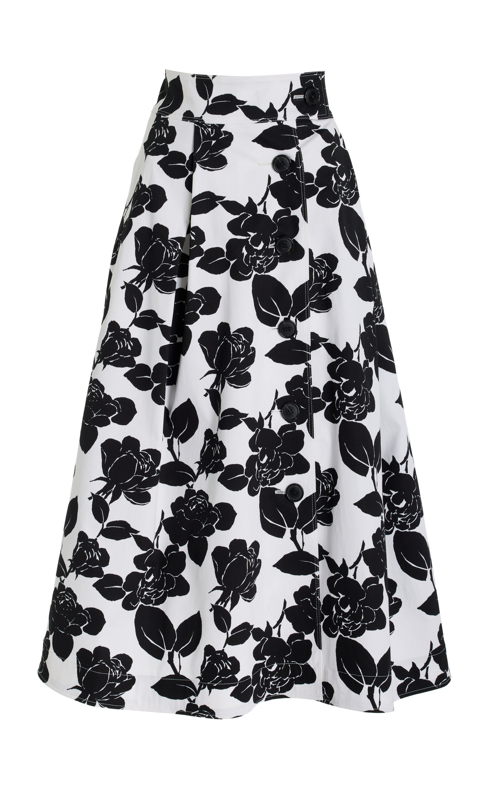 Carolina Herrera Button-Front Cotton Poplin Midi Skirt - Black/white