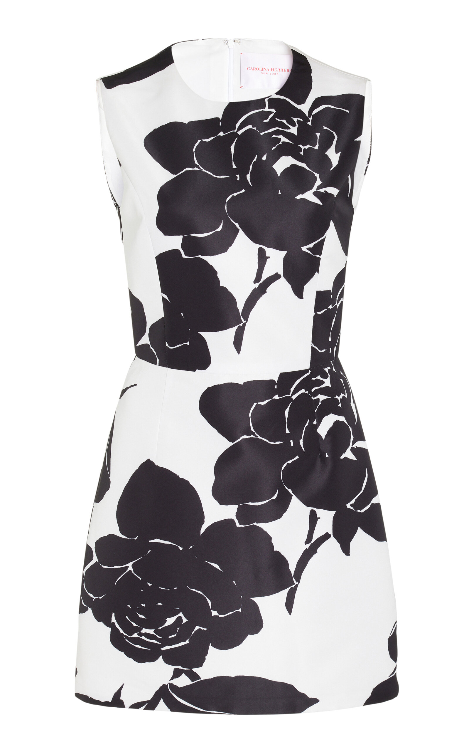 Carolina Herrera Floral-print Sleeveless Drop-waist Midi Dress In Black,white