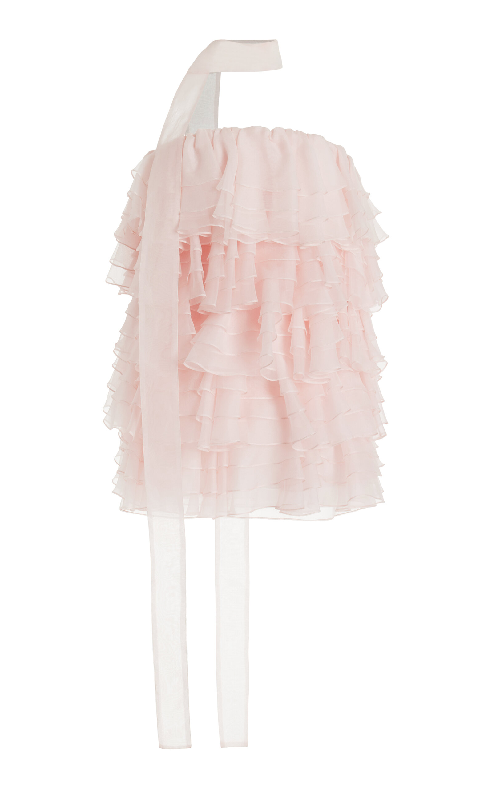 LaQuan Smith Strapless Ruffled Silk Mini Dress