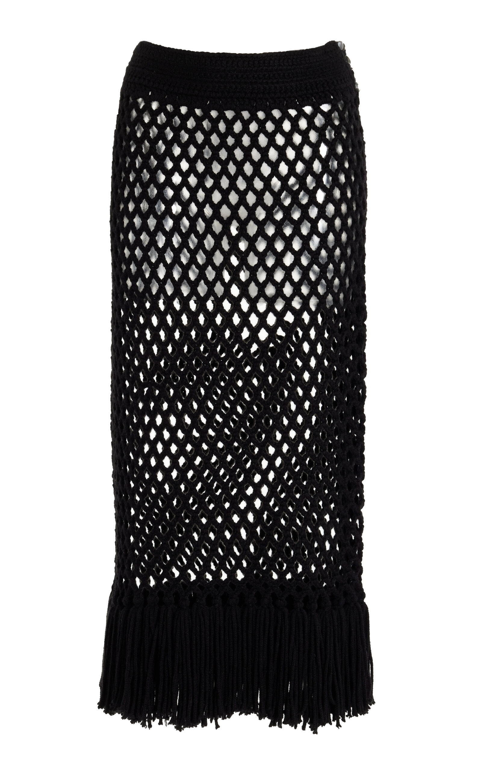 Michael Kors Collection Hand-Knit Fishnet Cashmere Midi Skirt - Black - Women's Clothing