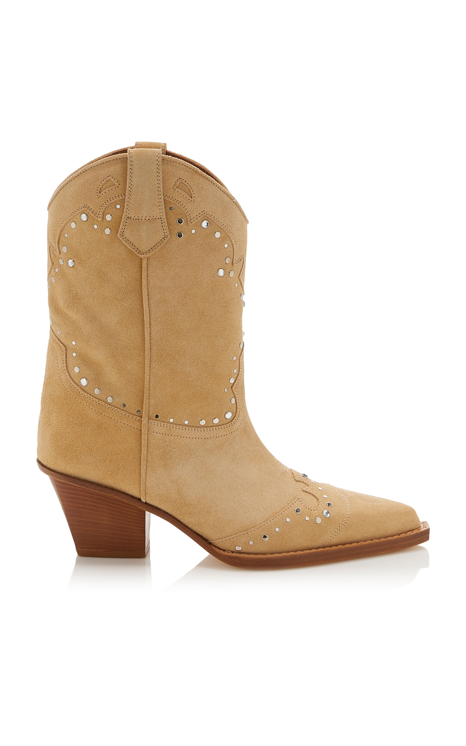 Paris Texas Janice Studded Suede Western Boots - Nude