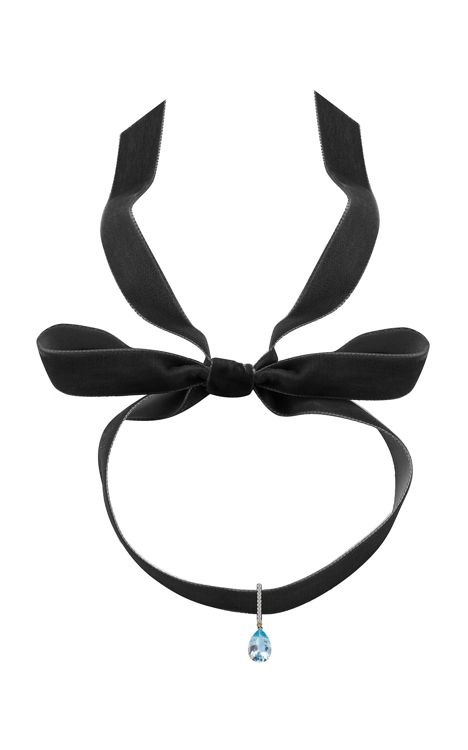 Mateo 14kt Gold And Velvet Choker With Topaz And Diamonds In Blue