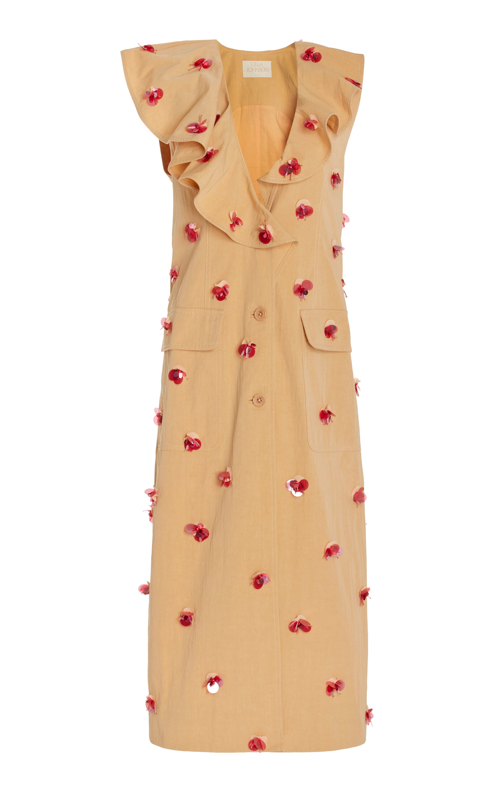 Ulla Johnson Harper Embellished Cotton-Blend Sleeveless Coat - Khaki