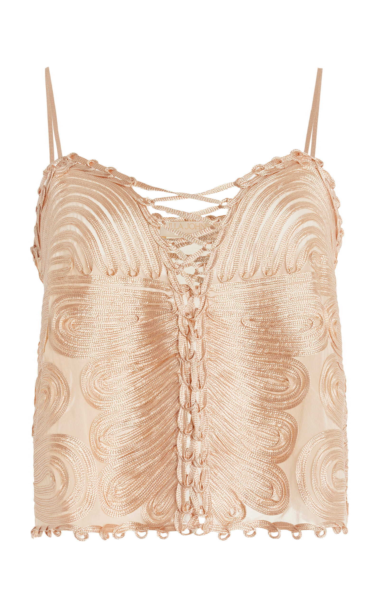 Zina Ribbon-Embroidered Silk Tank Top