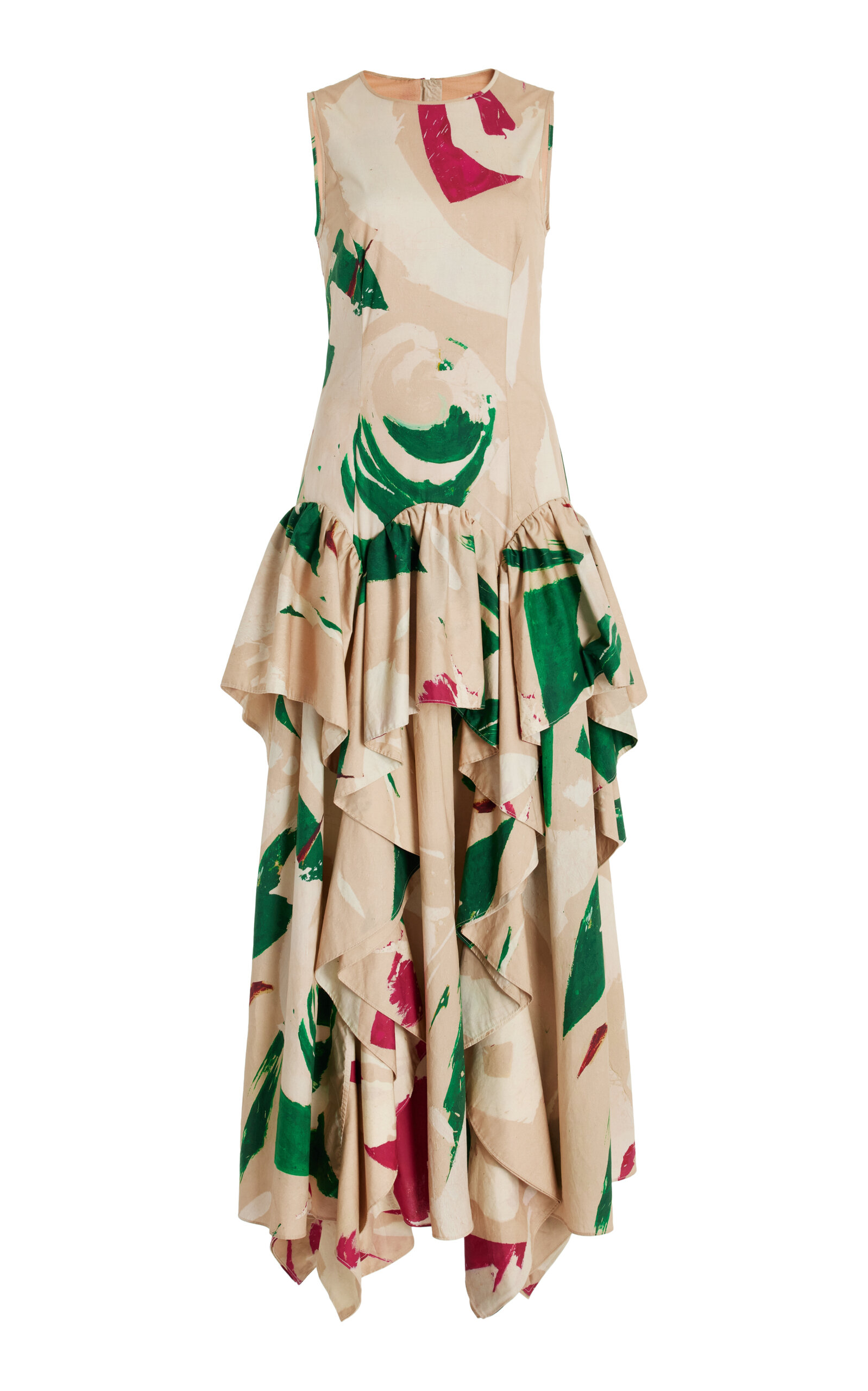 Mural Ruffled Cotton Poplin Maxi Dress