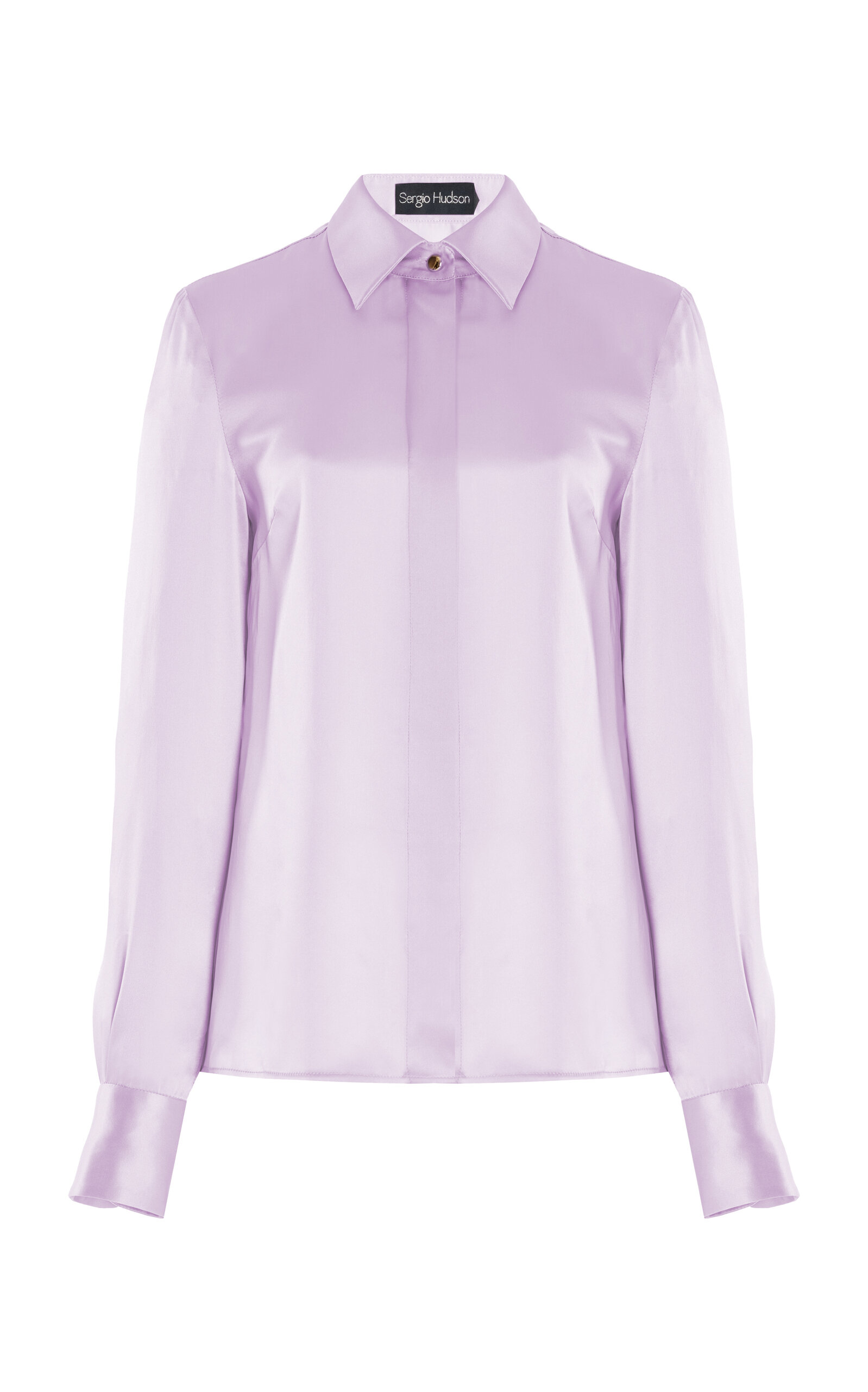 Sergio Hudson Button-Down Silk Blouse - Purple