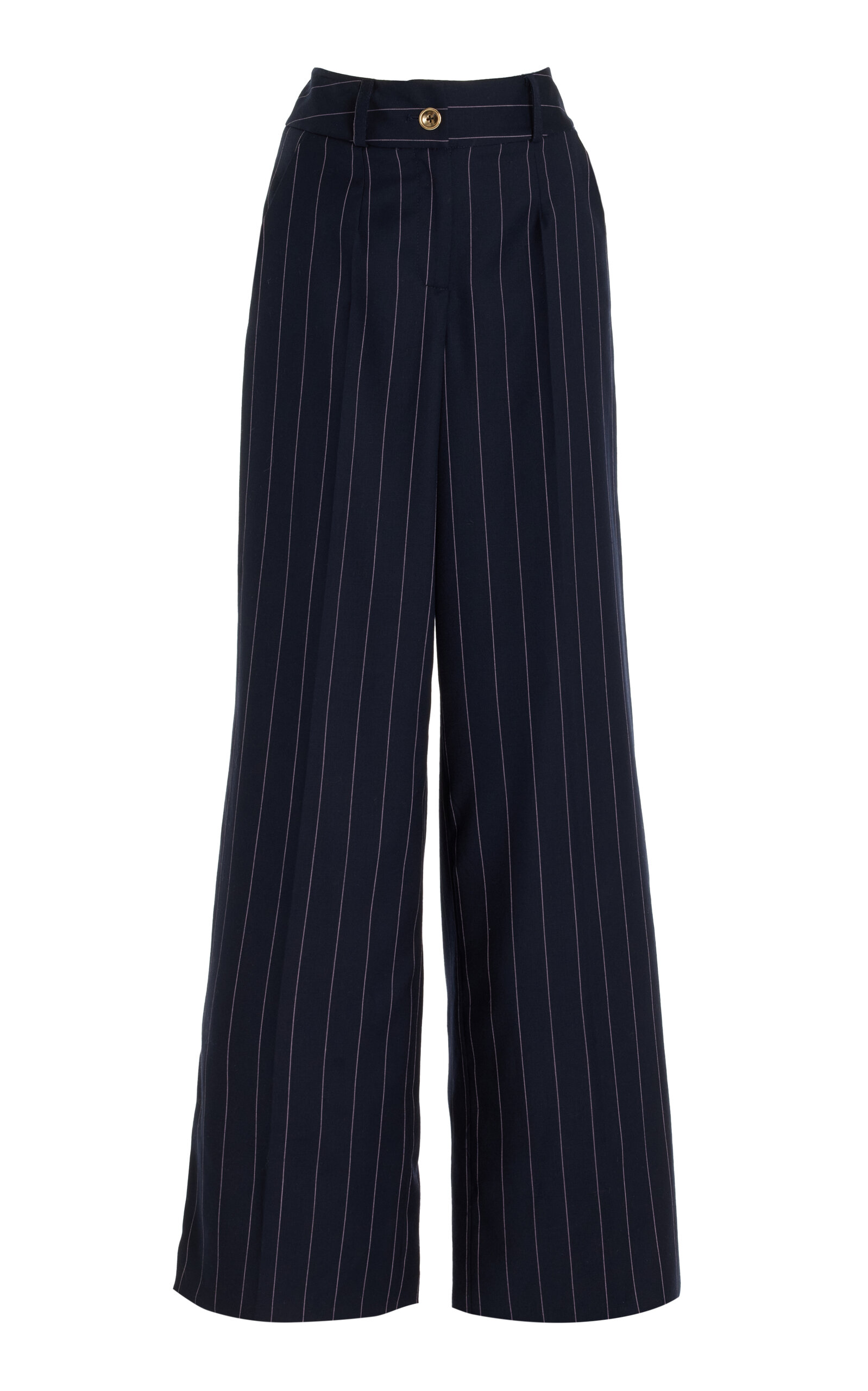 Sergio Hudson Pinstriped Wool Wide-Leg Pants - Navy