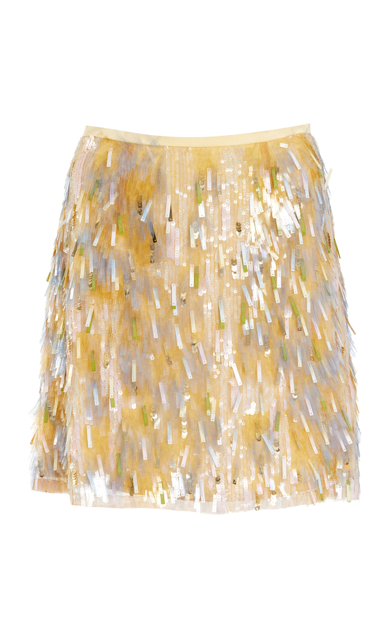 Feather-Embroided Silk Mini Skirt