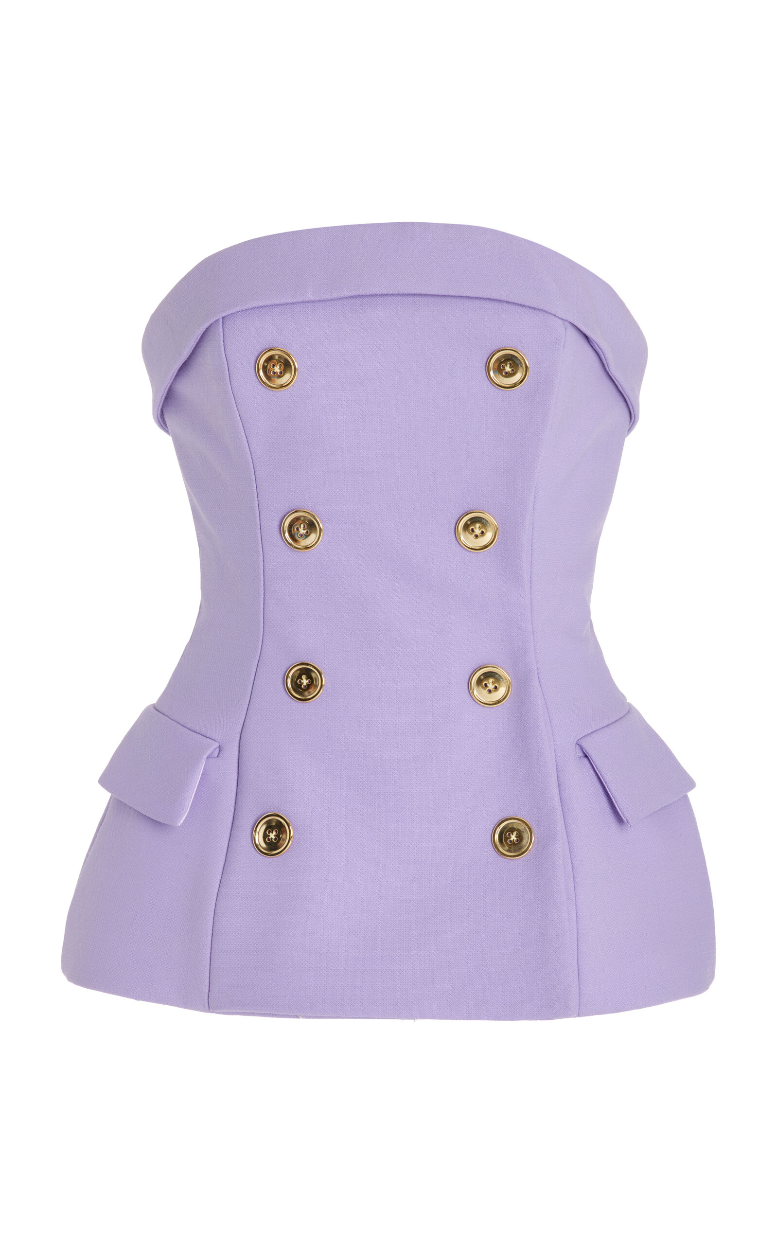 Sergio Hudson Double-Breasted Wool Bustier Top - Purple - Women's Clothing