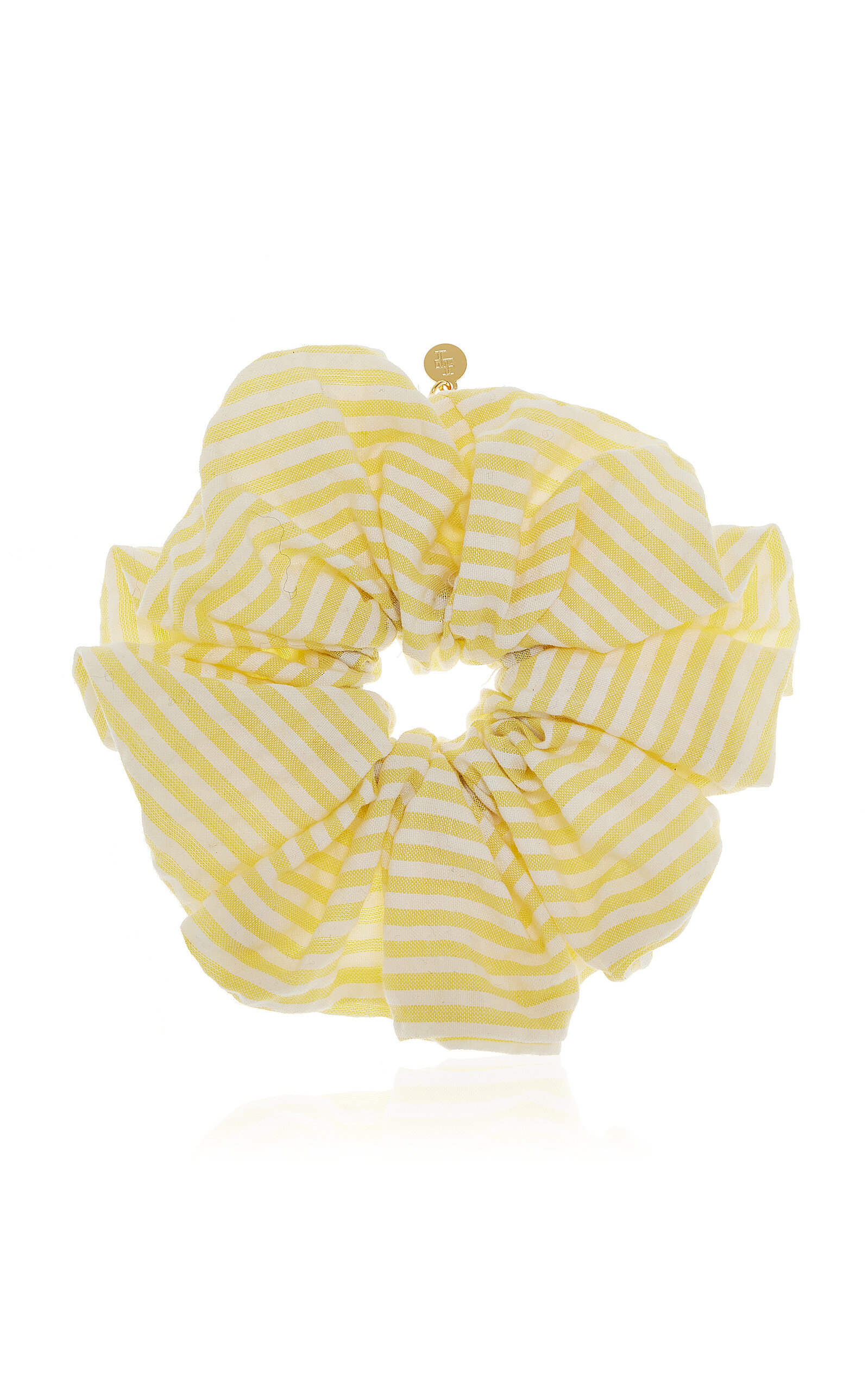Lelet Ny Amy Oversized Cotton-seersucker Scrunchie In Yellow