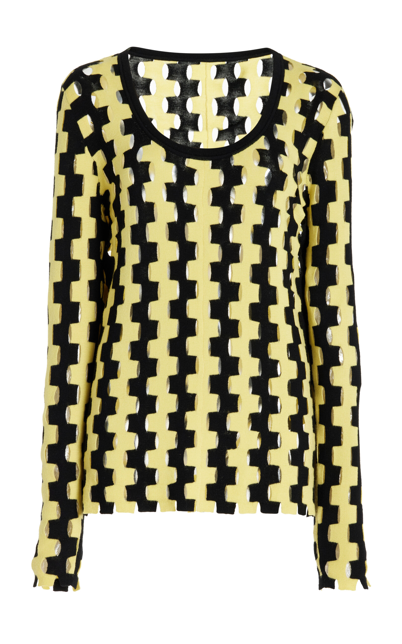 Shop Zankov Rita Perforated Intarsia-knit Wool Top In Yellow
