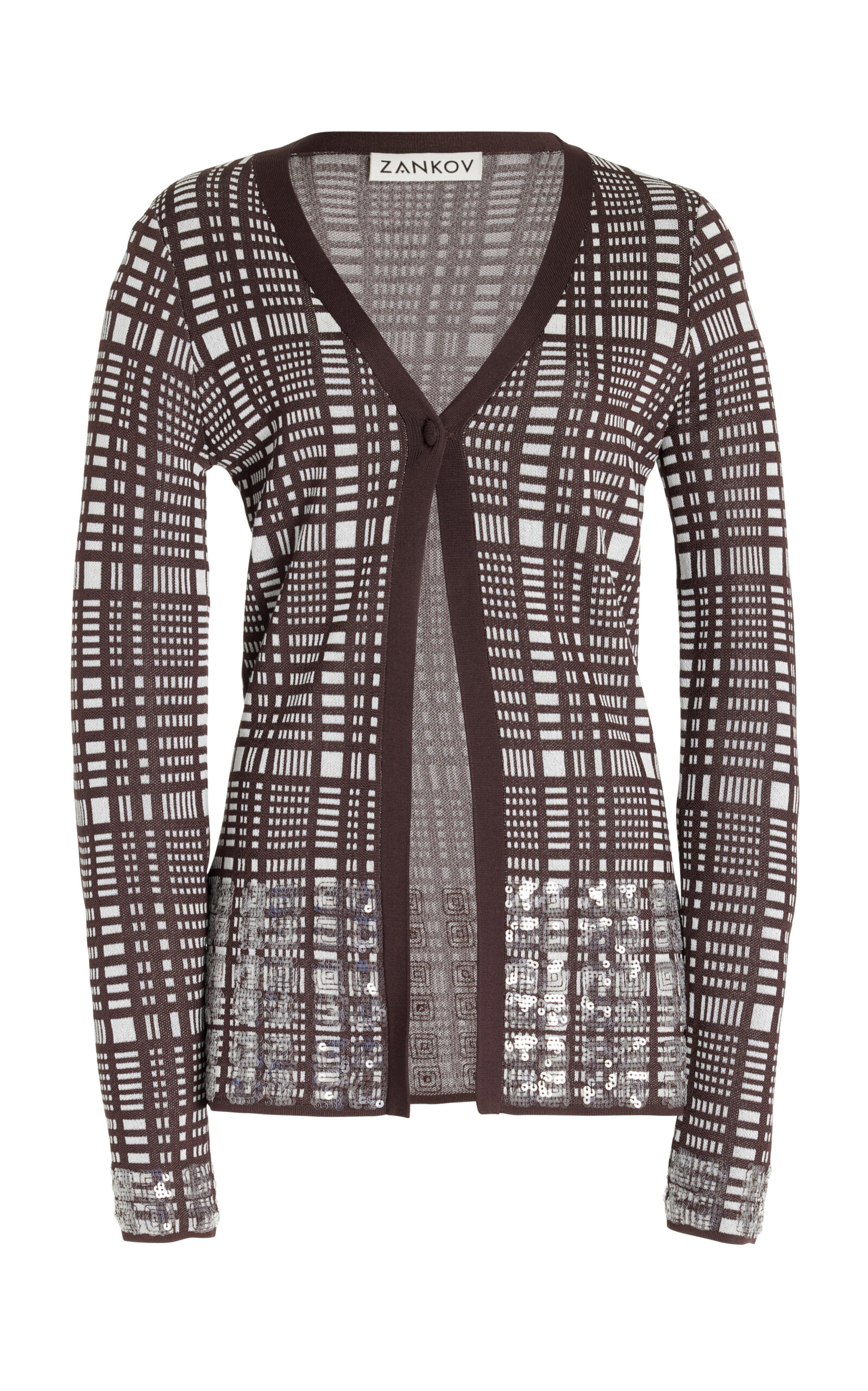 ZANKOV Elise Sequined Windowpane Jacquard Cardigan - Multi - XS/S