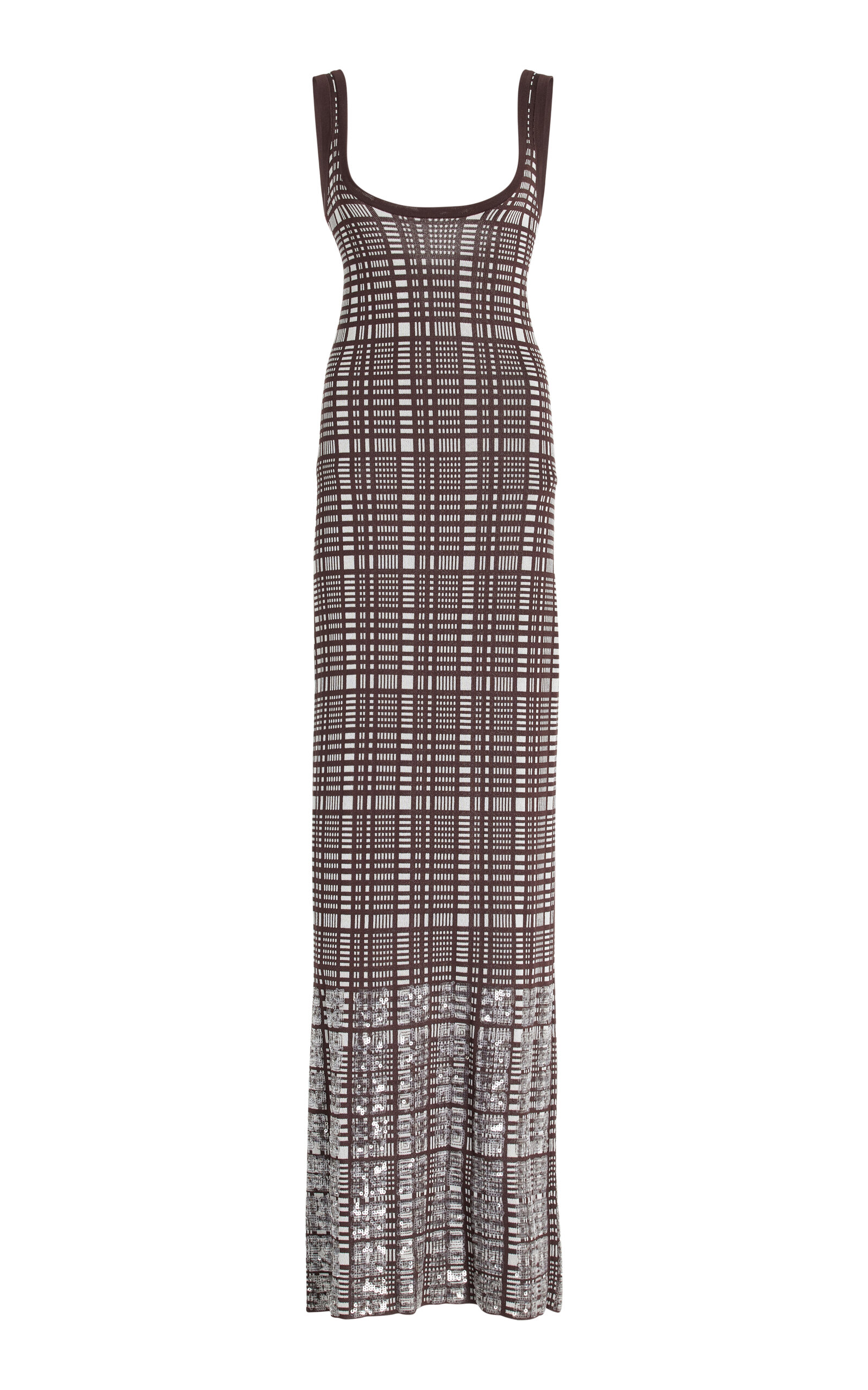 Zankov Jacqueline Sequined Windowpane Jacquard Maxi Dress In Black,white