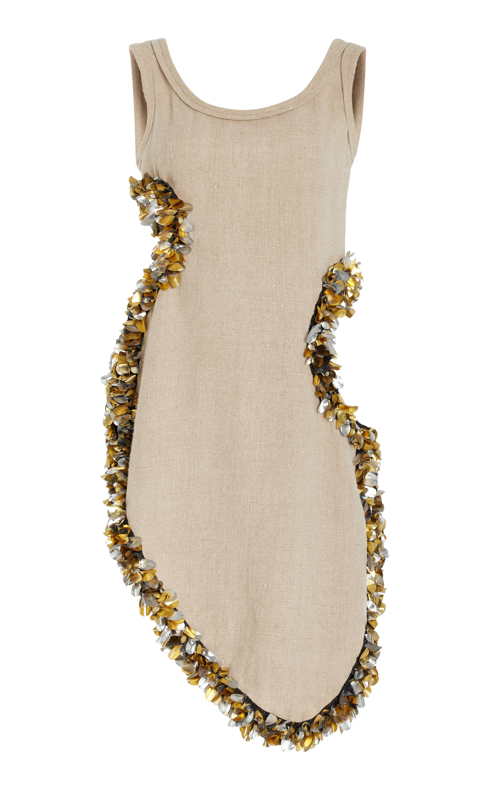 Diotima Paillette-Embellished Oyster Burlap Cutout Dress - Nude