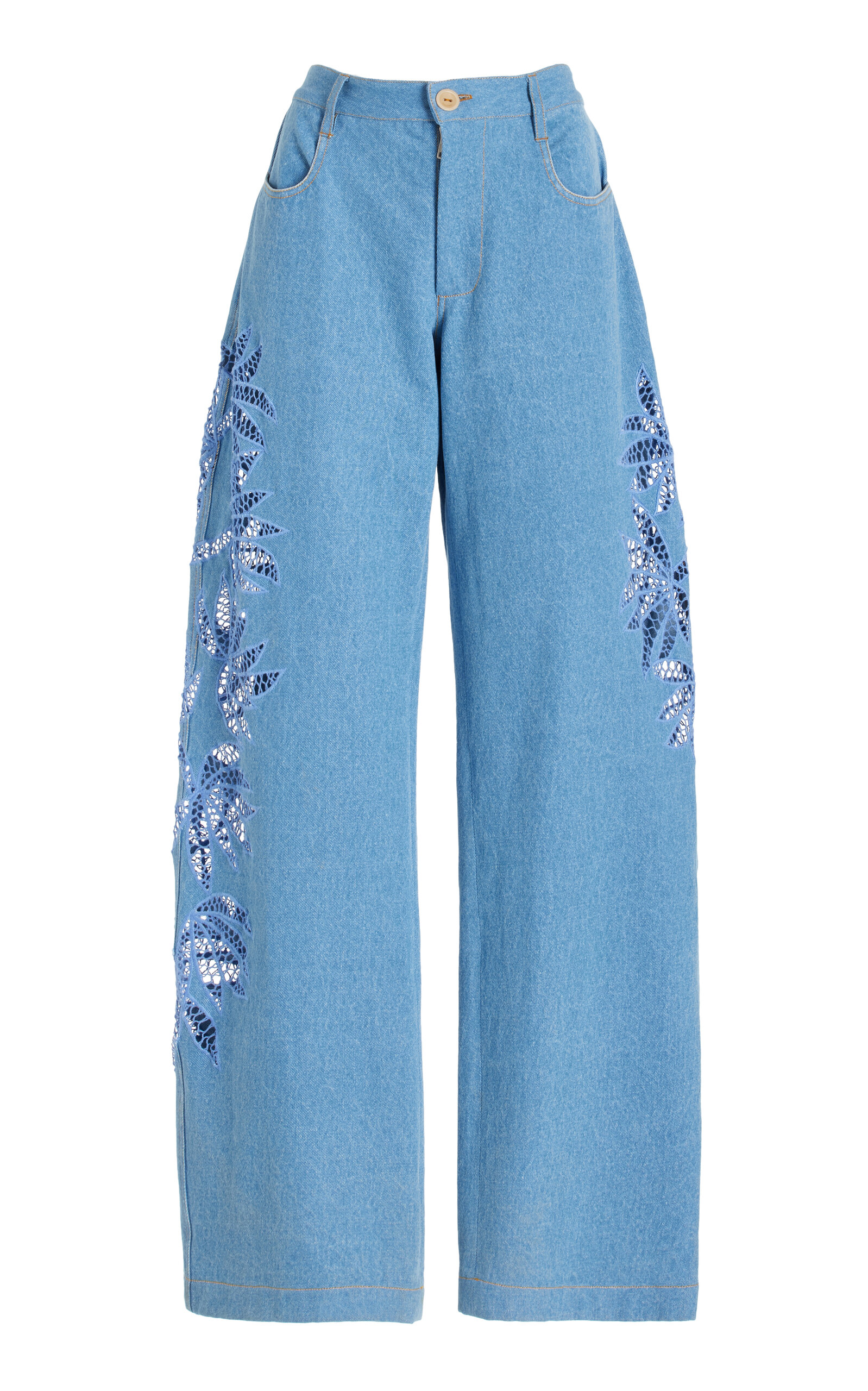 Diotima Stulla Botanical Cutwork Cotton Jeans - Medium Wash
