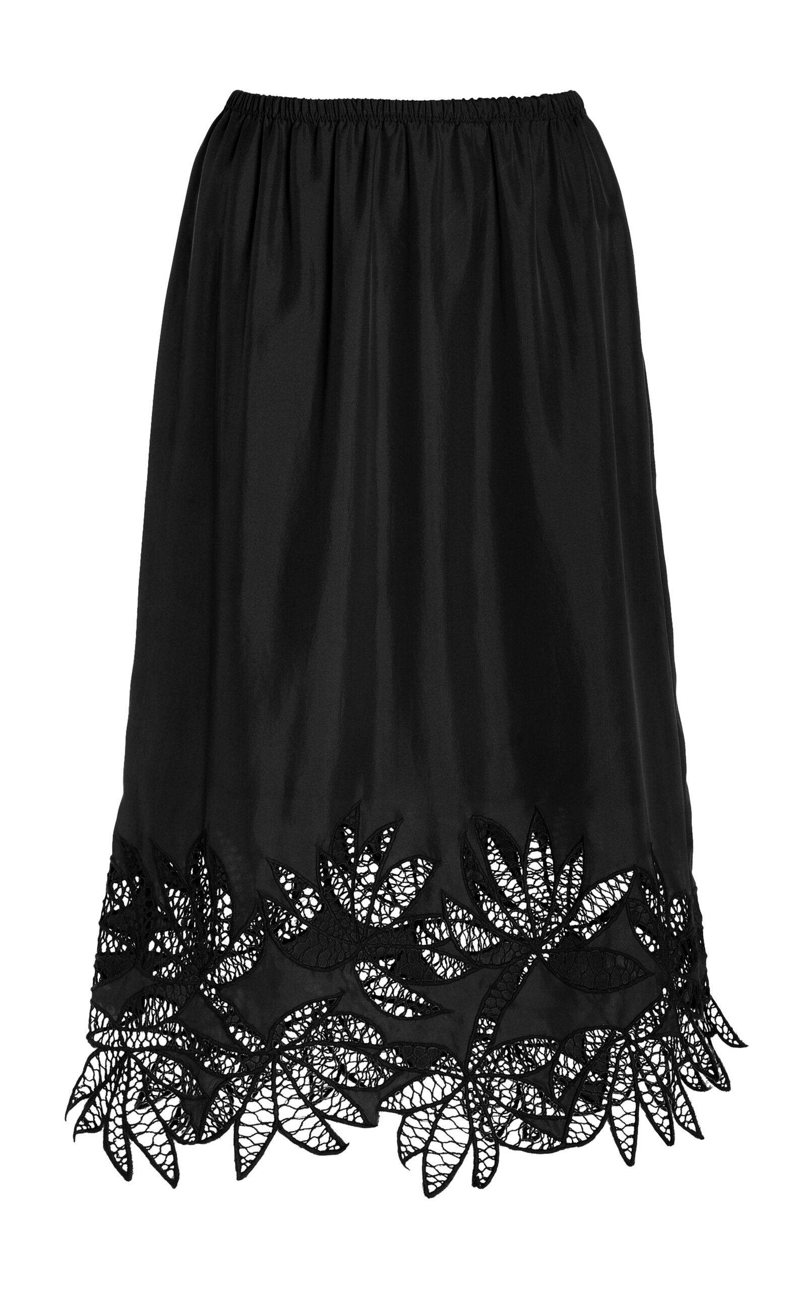 Diotima Coverley Botanical Cutwork Silk Twill Skirt - Black