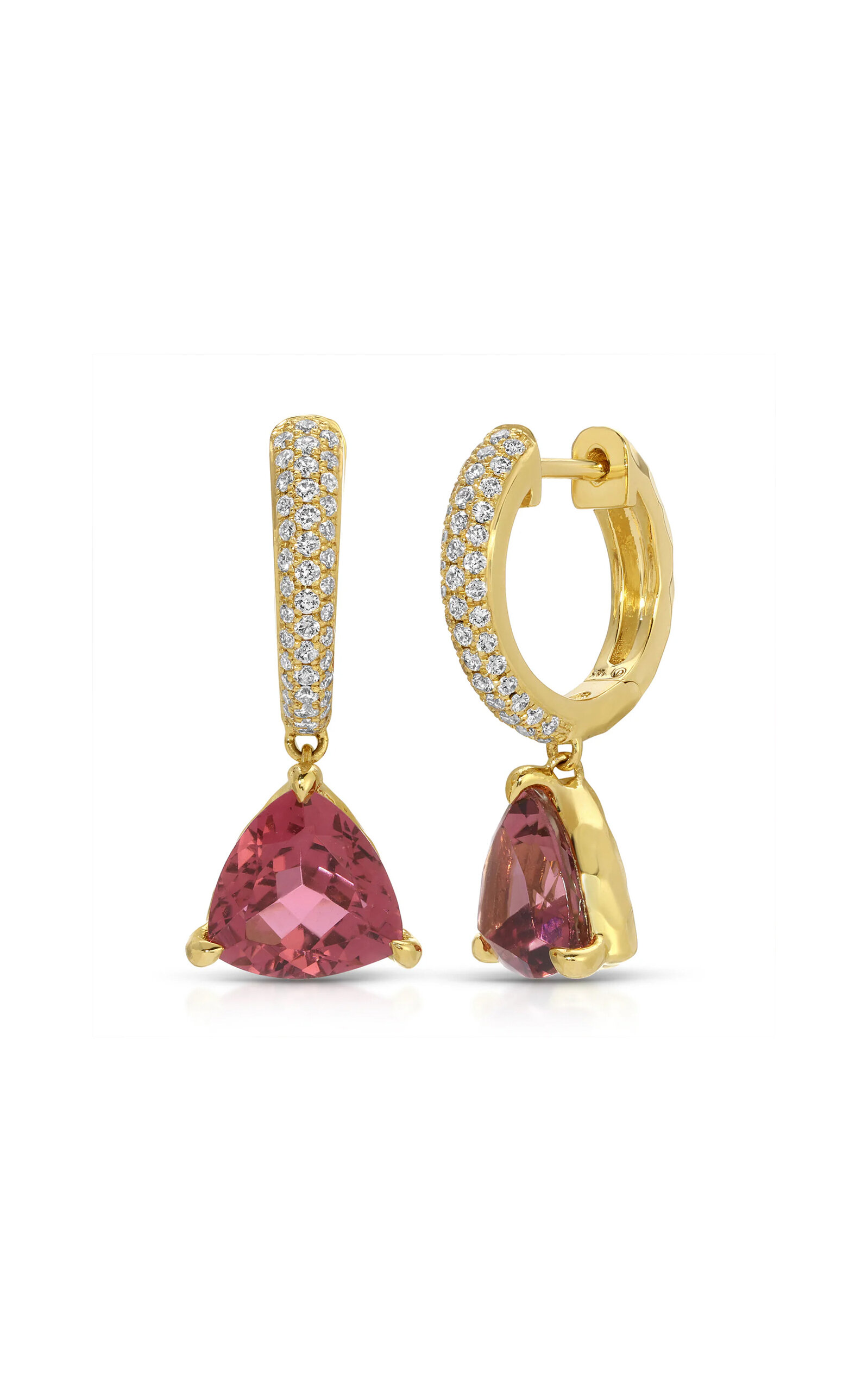 Octavia Elizabeth 18kt Yellow Gold Crescent Coast Tourmaline And Diamond Earrings In Pink