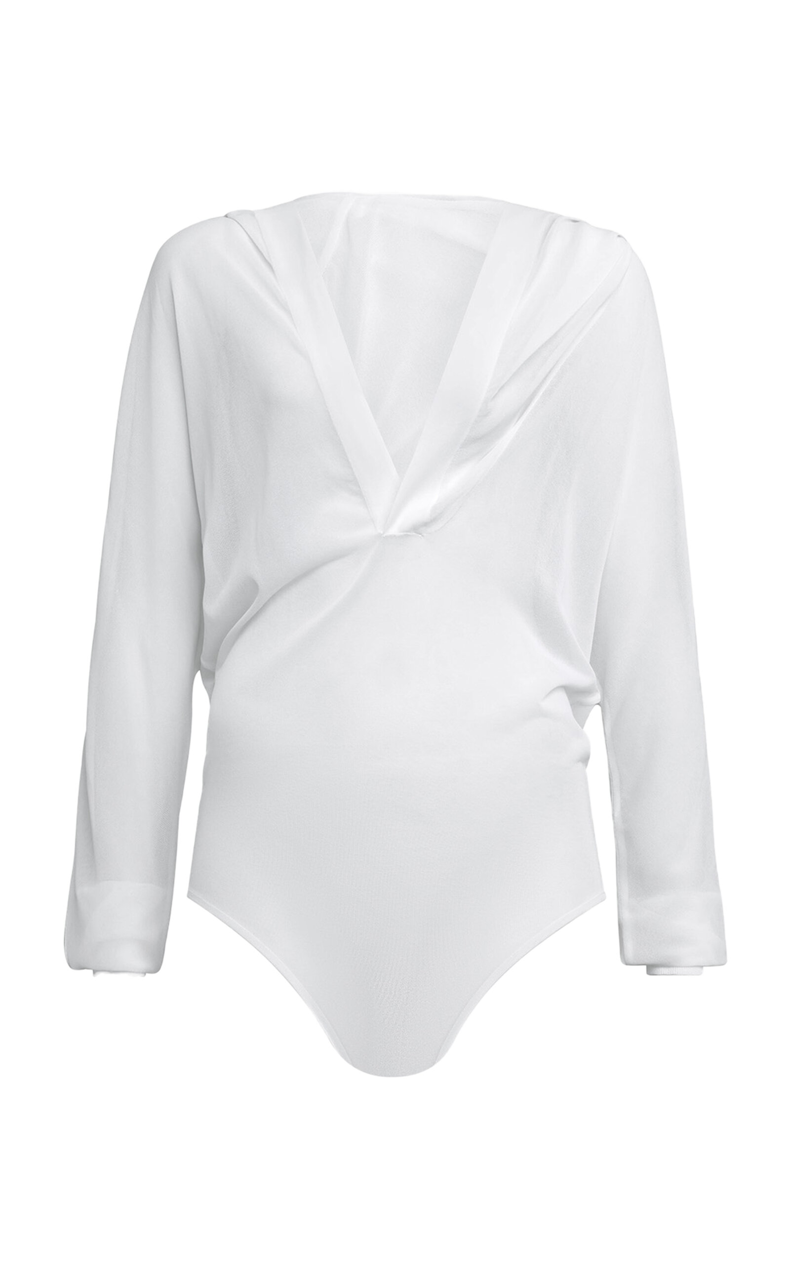 Shop Alaïa Hooded Knit Bodysuit In White