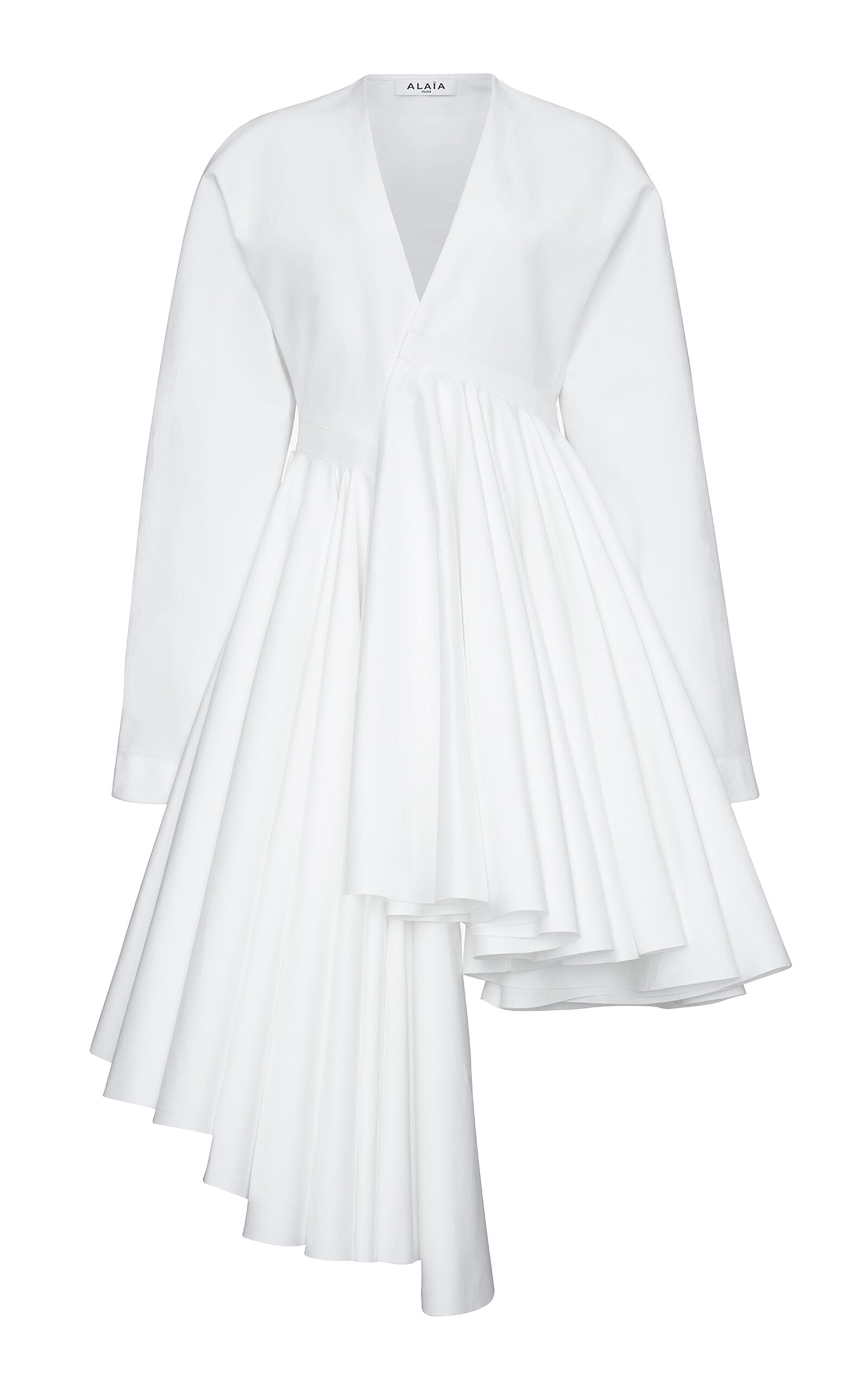 Shop Alaïa Asymmetric Cotton Mini Wrap Dress In White