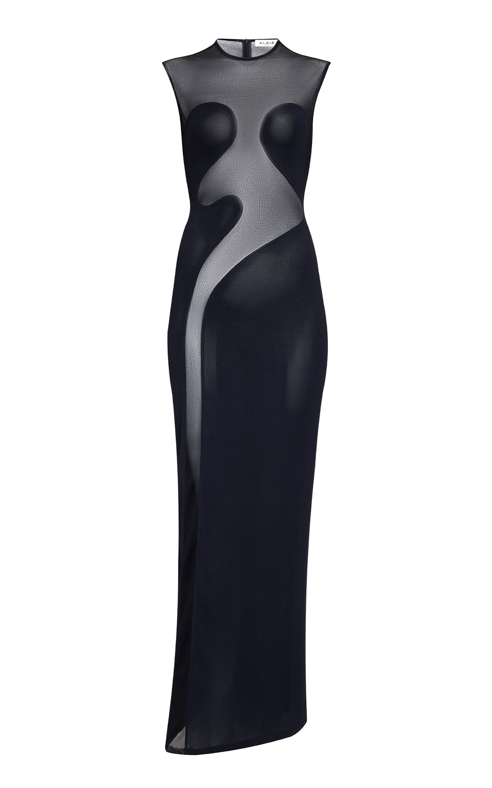 Mesh-Paneled Knit Maxi Dress