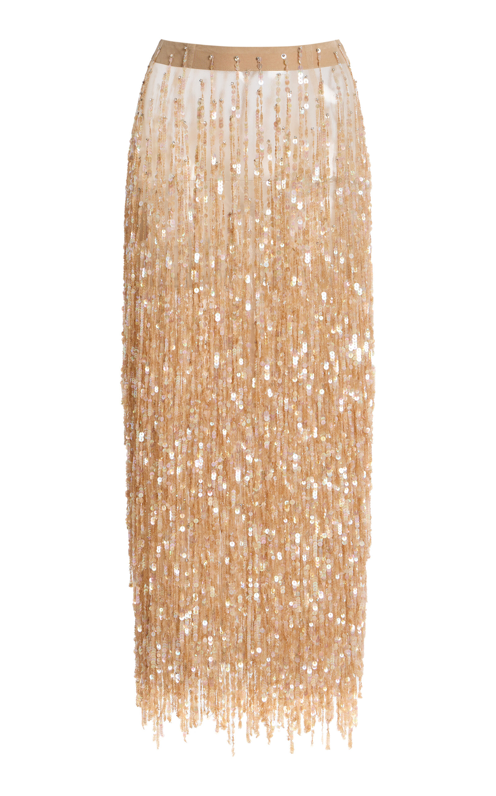 Sequined-Fringe Midi Skirt