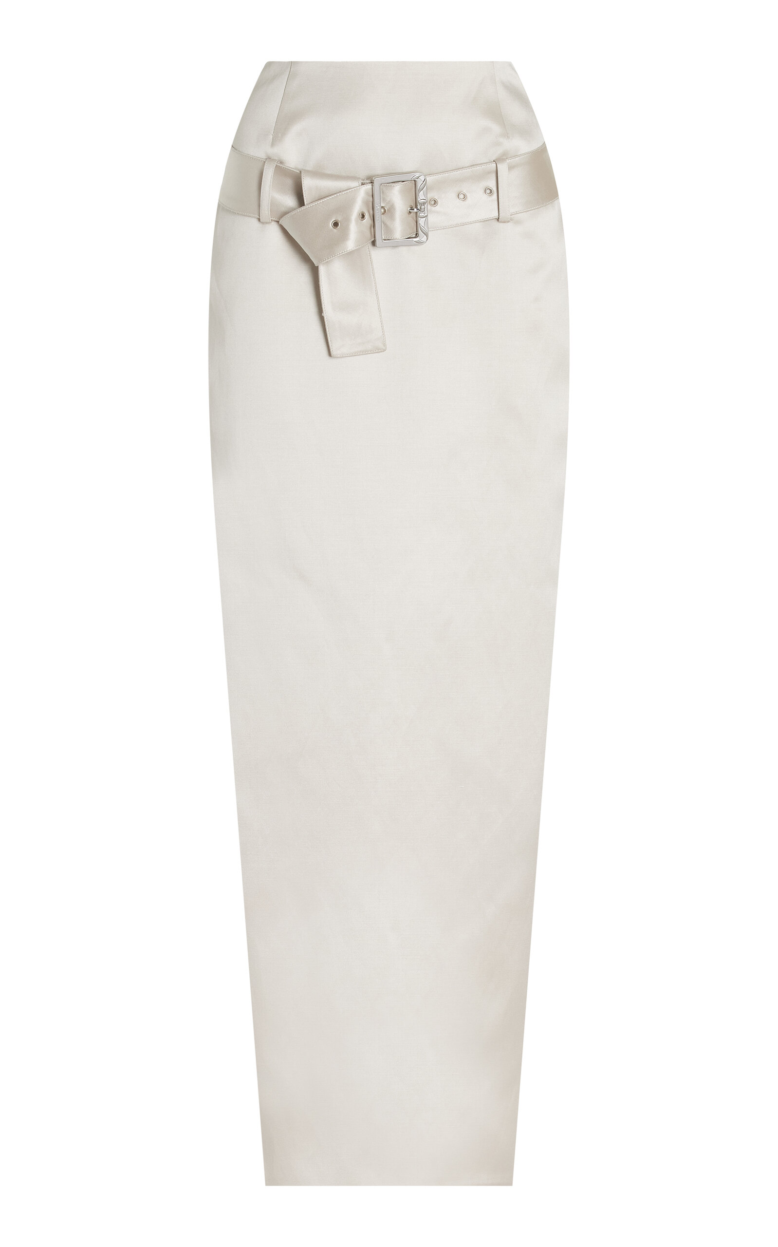 Wiederhoeft Exclusive Belted Satin Midi Pencil Skirt - Light Grey - Women's Clothing