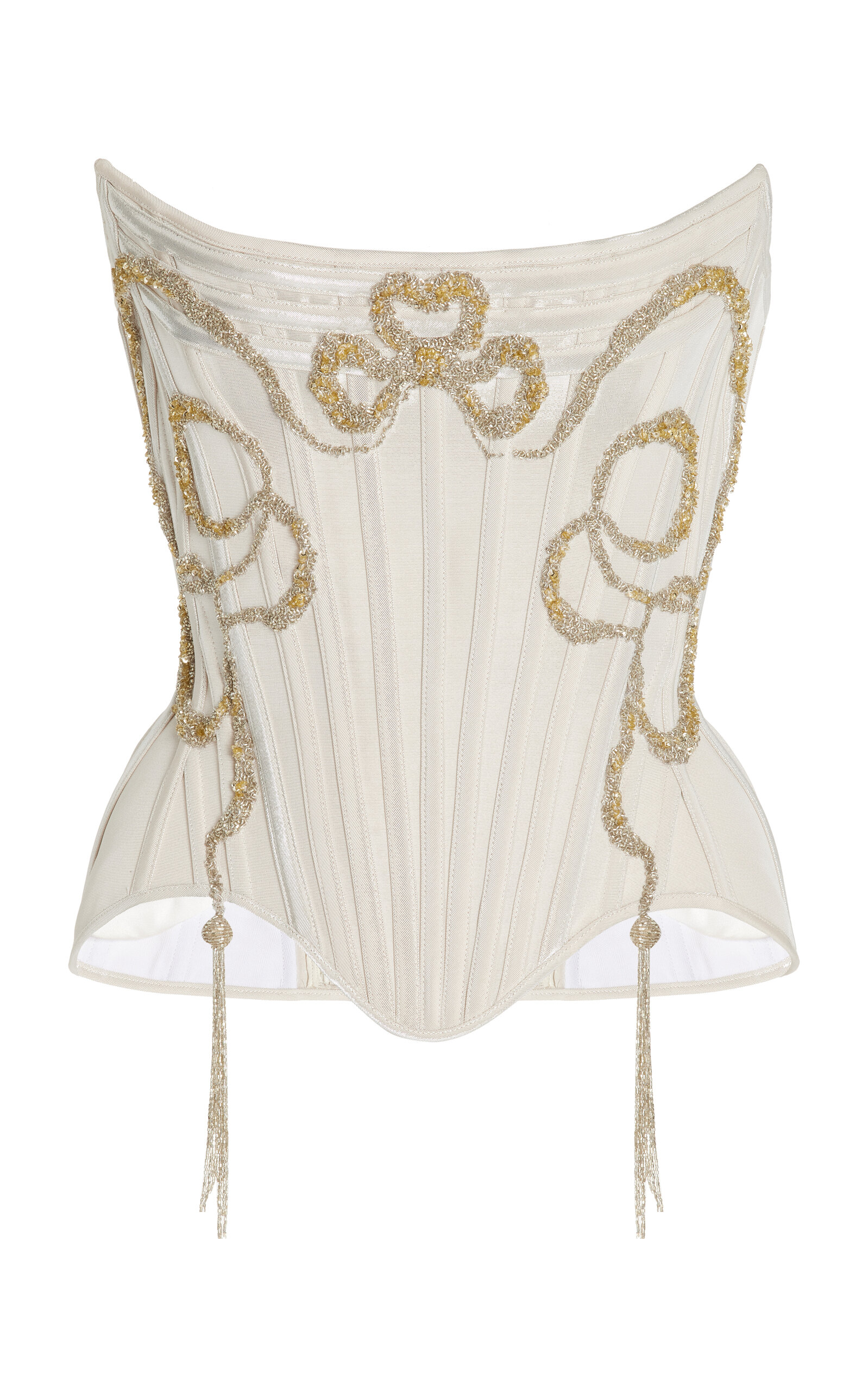 Wiederhoeft Exclusive Embellished Metallic Cotton-Silk Corset Top - Off-White