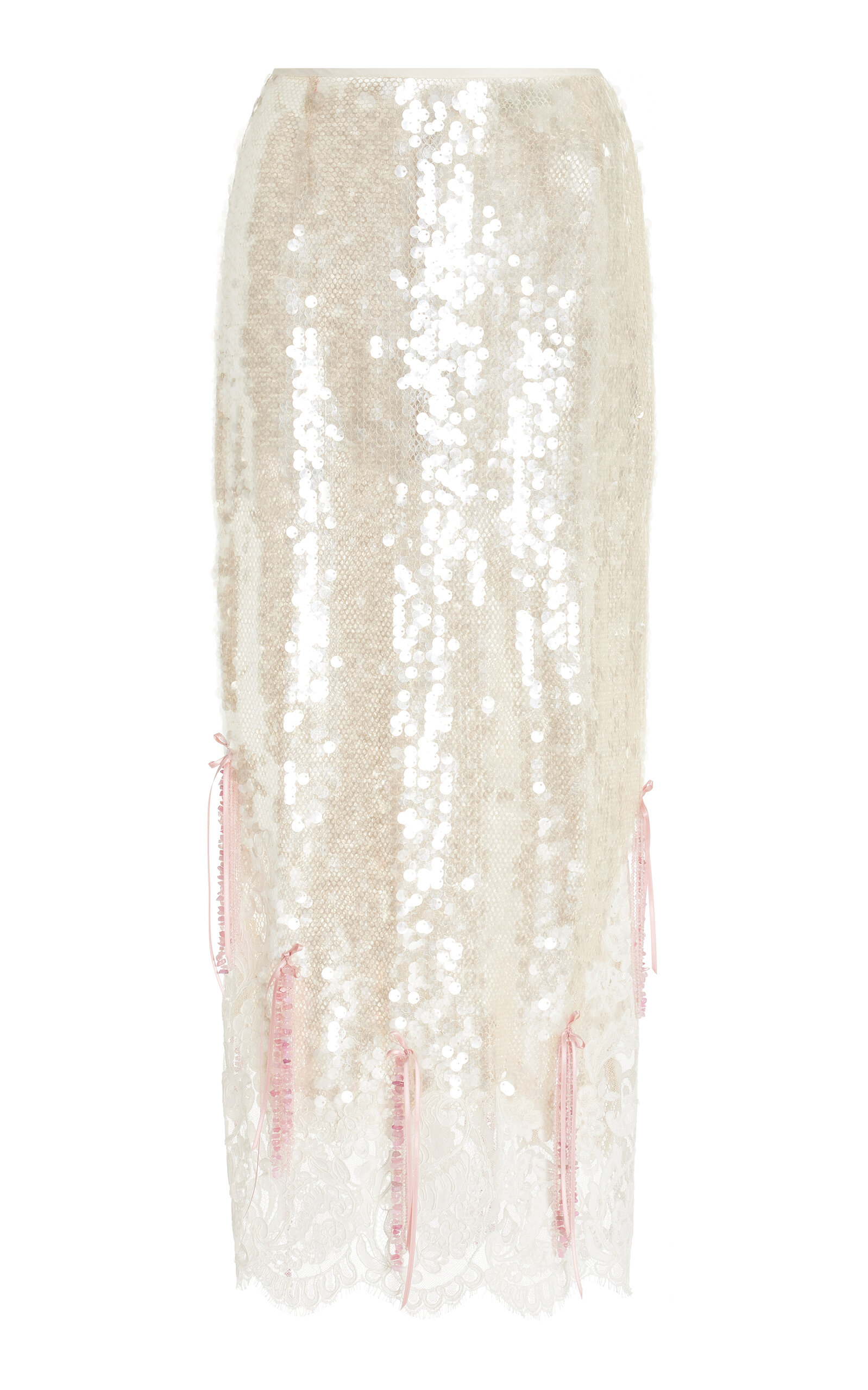 Wiederhoeft Exclusive Lace-Trimmed Sequined Midi Skirt - Nude