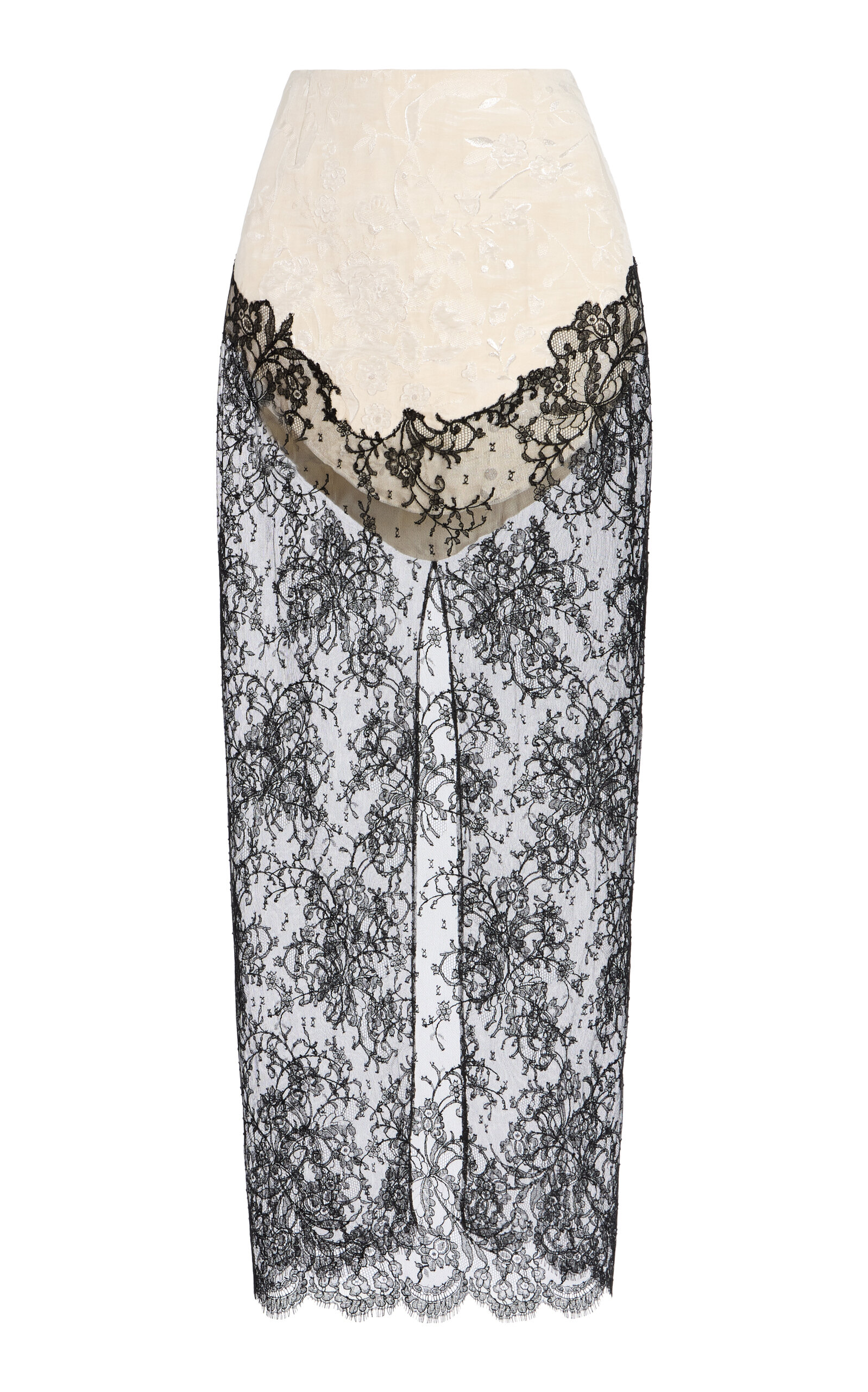 Lace-Paneled Brocade Maxi Skirt