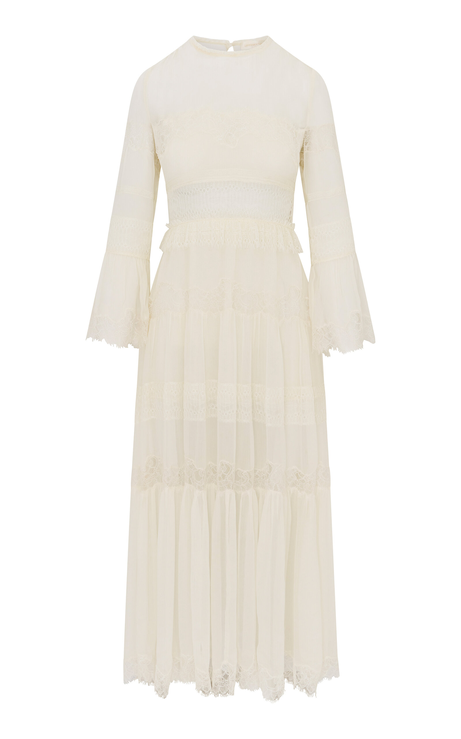 LoveShackFancy Rosney Lace-Paneled Chiffon Maxi Dress - Ivory