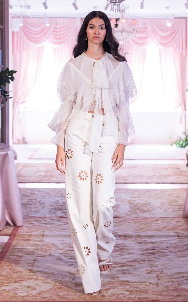 Afton Lace-Trimmed Silk Chiffon Top