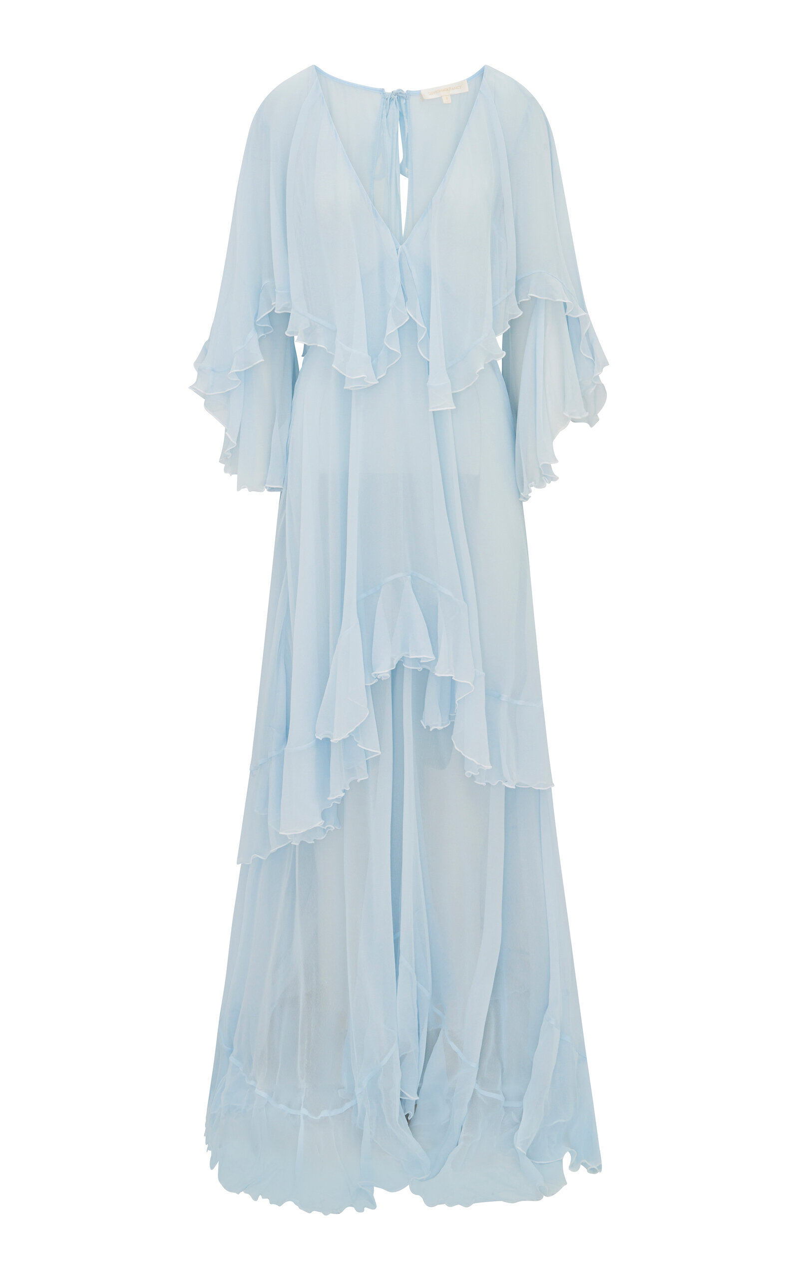 LOVESHACKFANCY COLLIA TIERED SILK CHIFFON MAXI DRESS