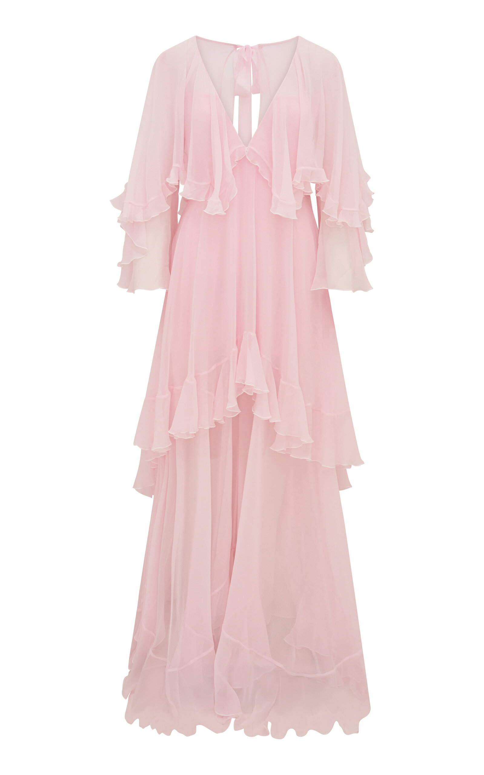 LoveShackFancy Collia Tiered Silk Chiffon Maxi Dress - Light Pink - XS