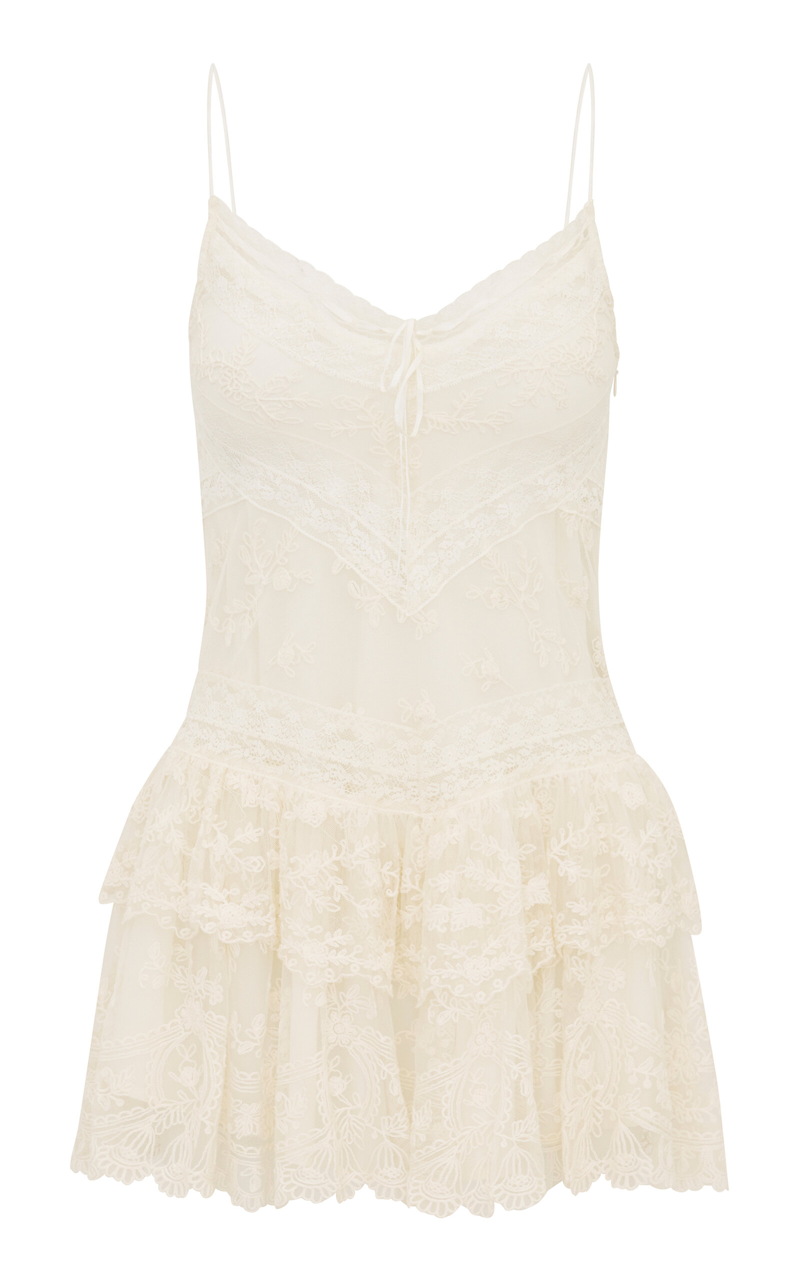 LOVESHACKFANCY BEAUVAL TIERED LACE MINI DRESS