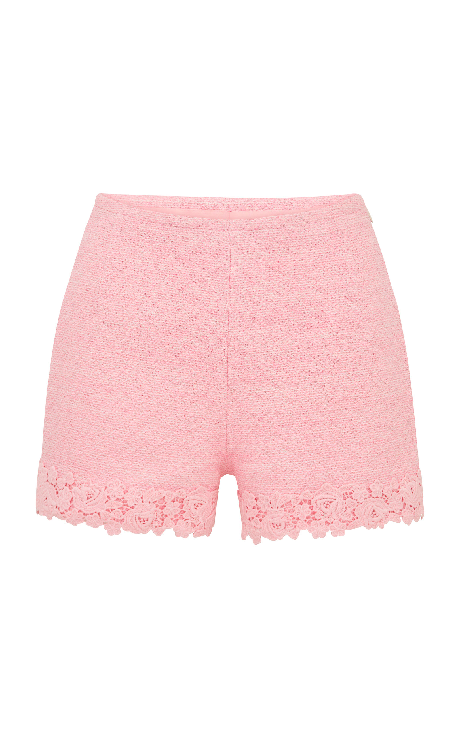 Loveshackfancy Coralyn Lace-trimmed Tweed Shorts In Pink