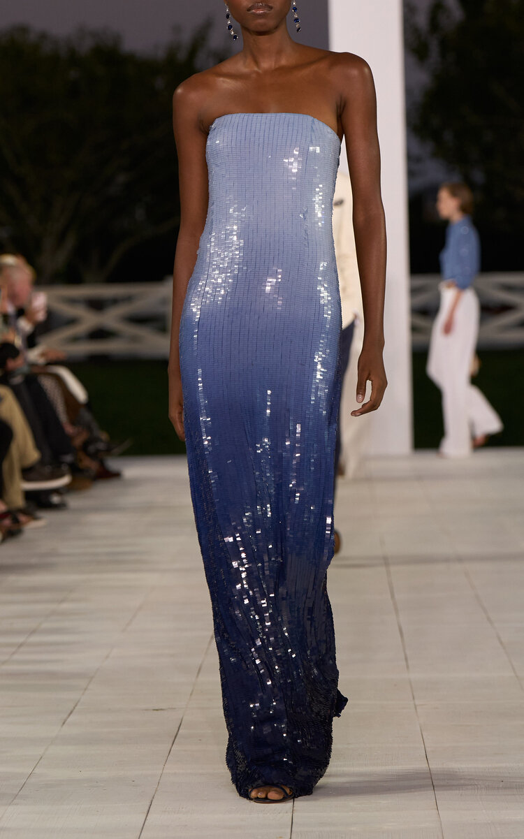 Polo Ralph Lauren Jennette Sequined Silk Gown In Light Blue