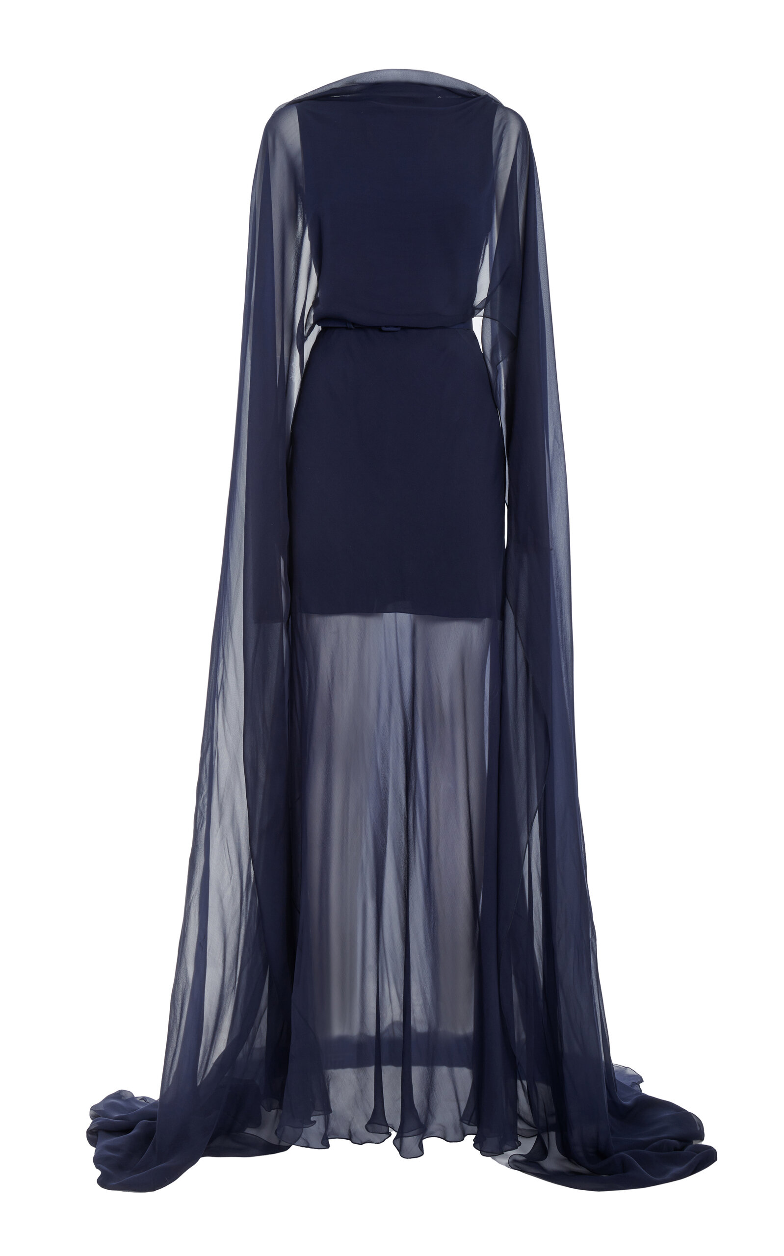 Polo Ralph Lauren Dylon Sheer Chiffon Gown In Navy