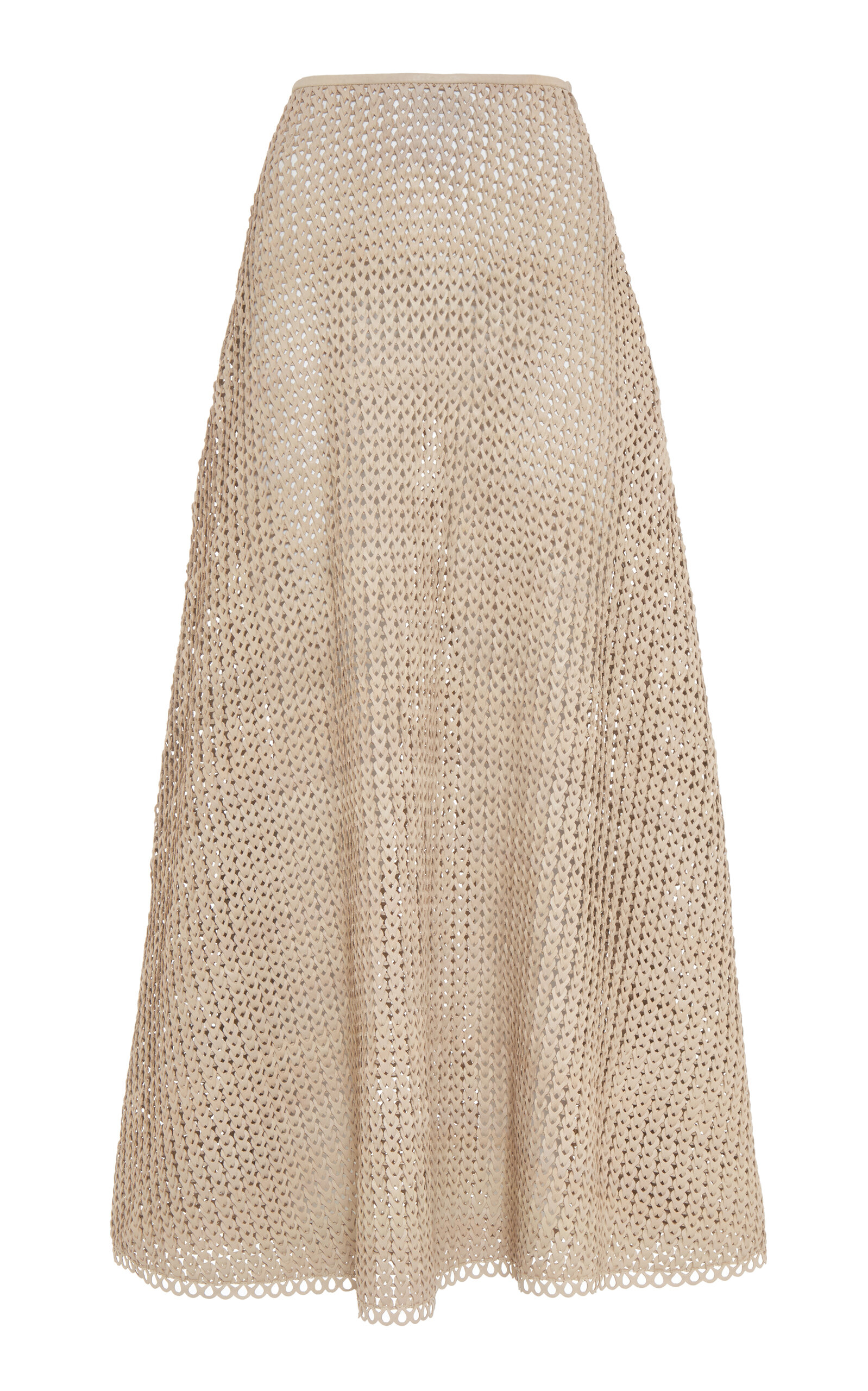 Ralph Lauren Trivelas Open-Knit Leather Maxi Skirt - Nude