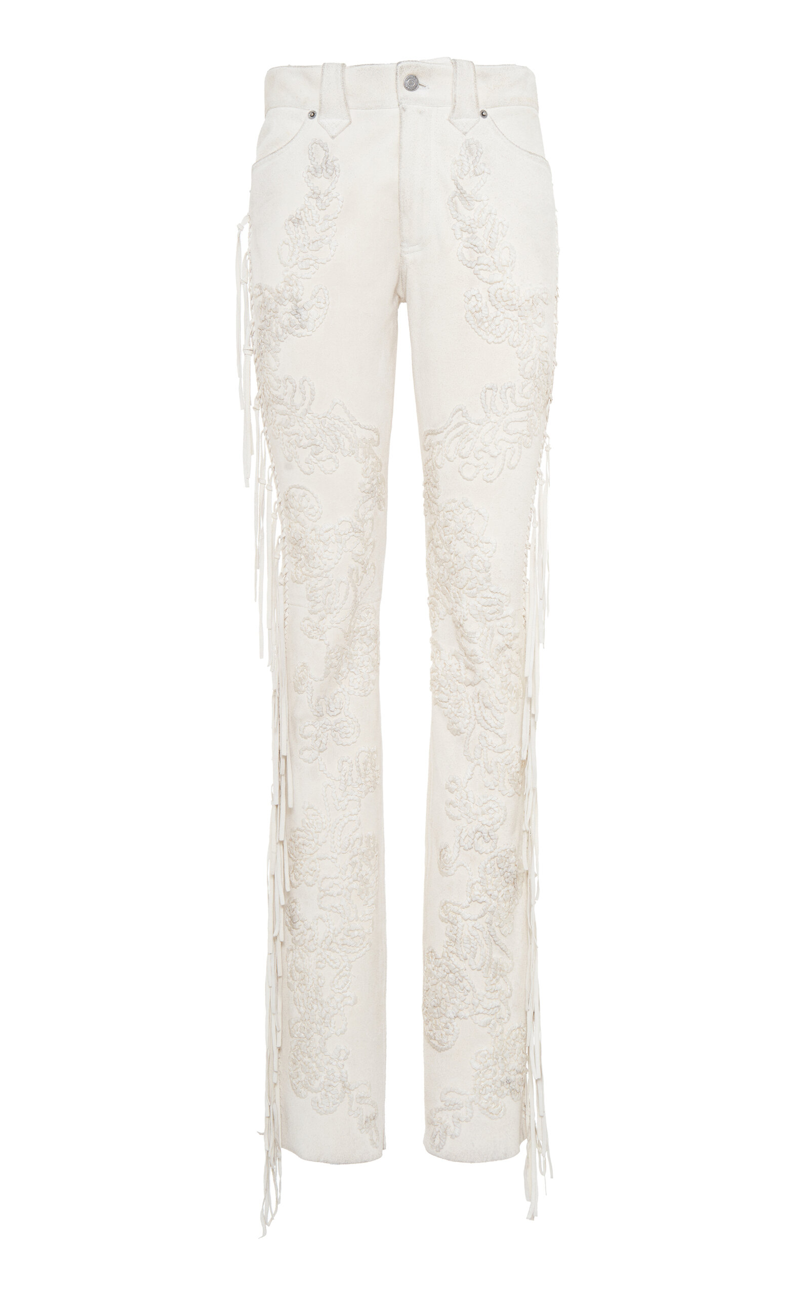 Ralph Lauren Annabeth Fringed Suede Straight-Leg Pants