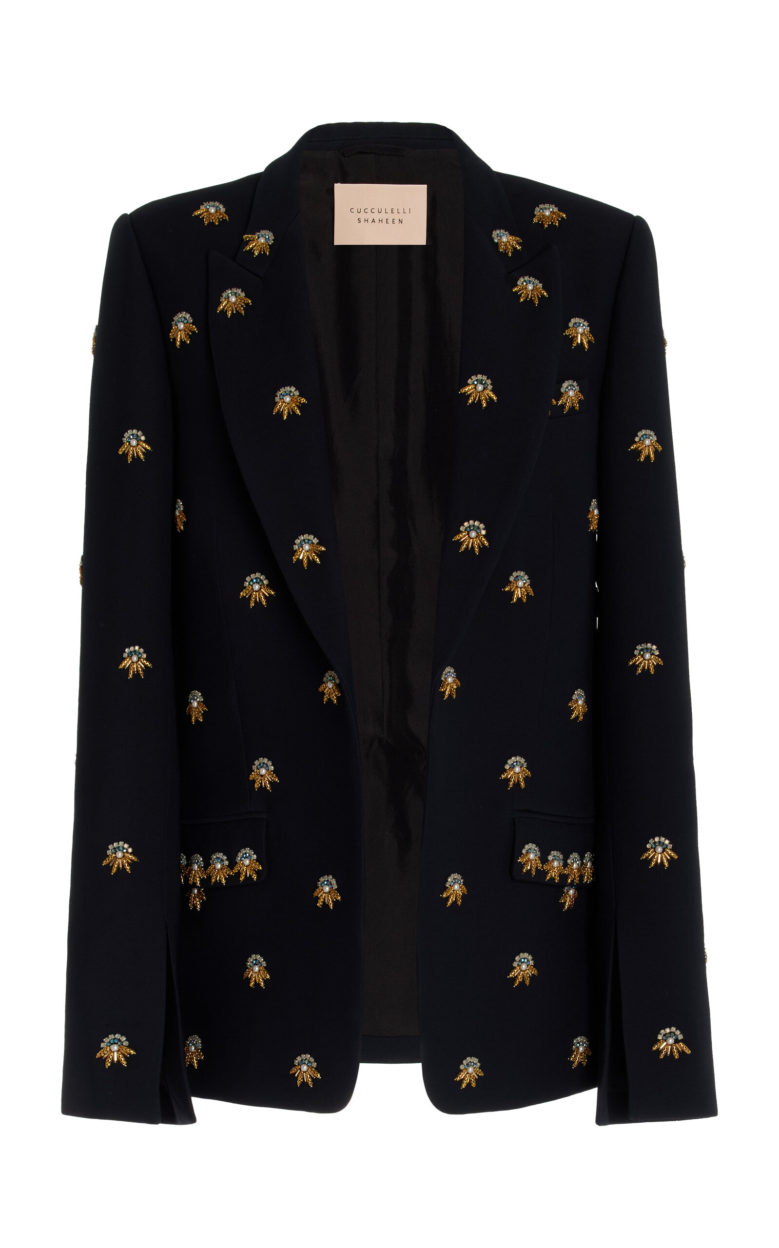 Cucculelli Shaheen Medallion-embellished Wool-silk Blazer In Black