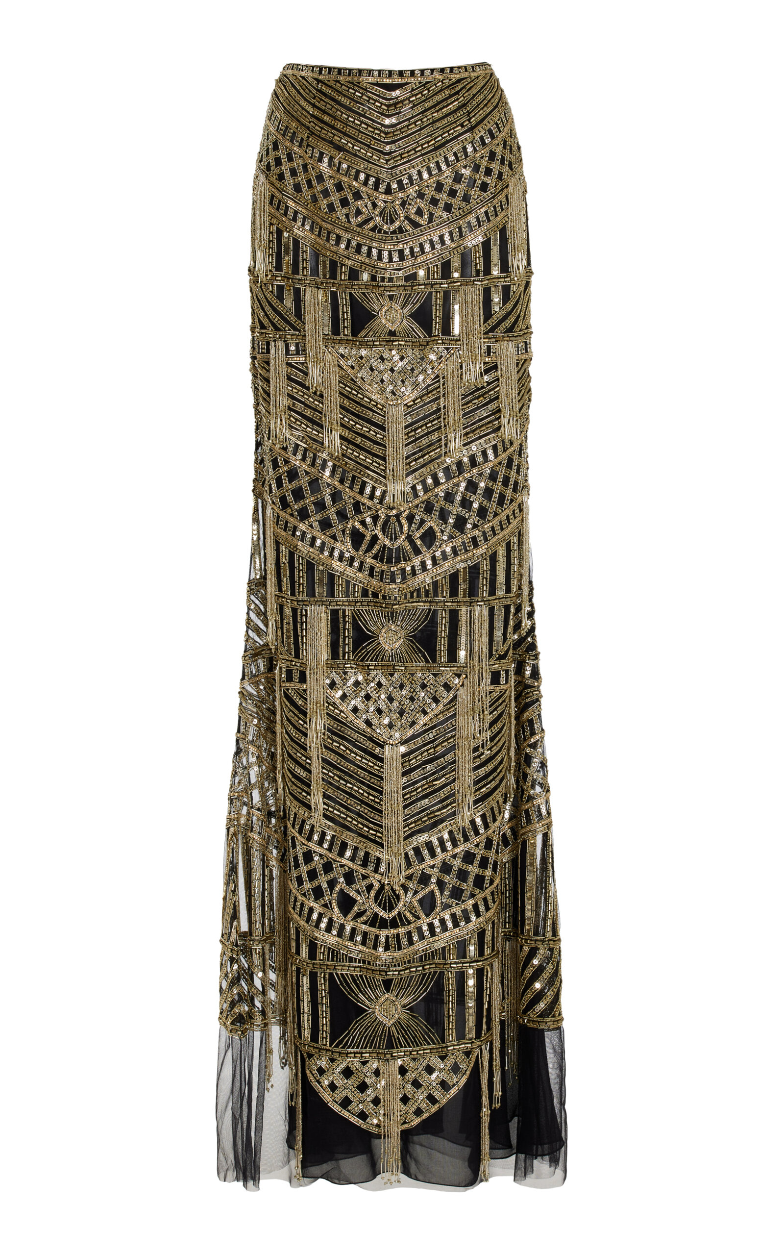 Cucculelli Shaheen Embellished Woven Tulle Maxi Skirt - Gold