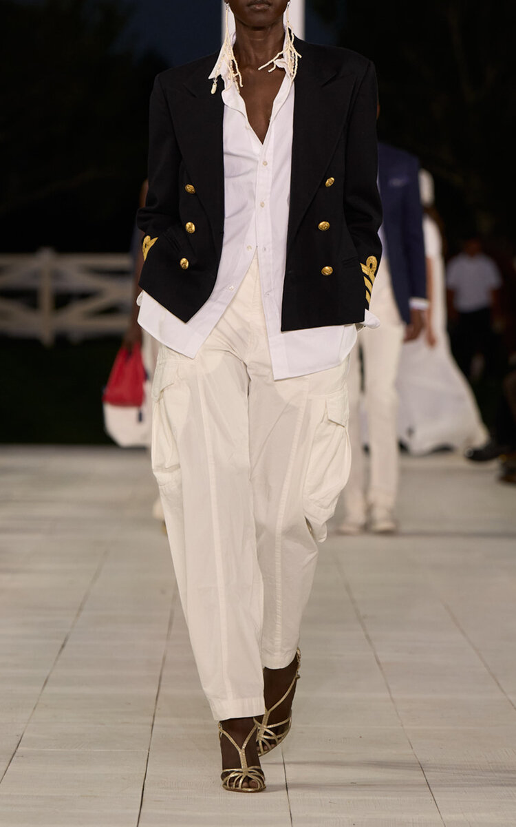Polo Ralph Lauren Cropped Wool Blazer In Navy