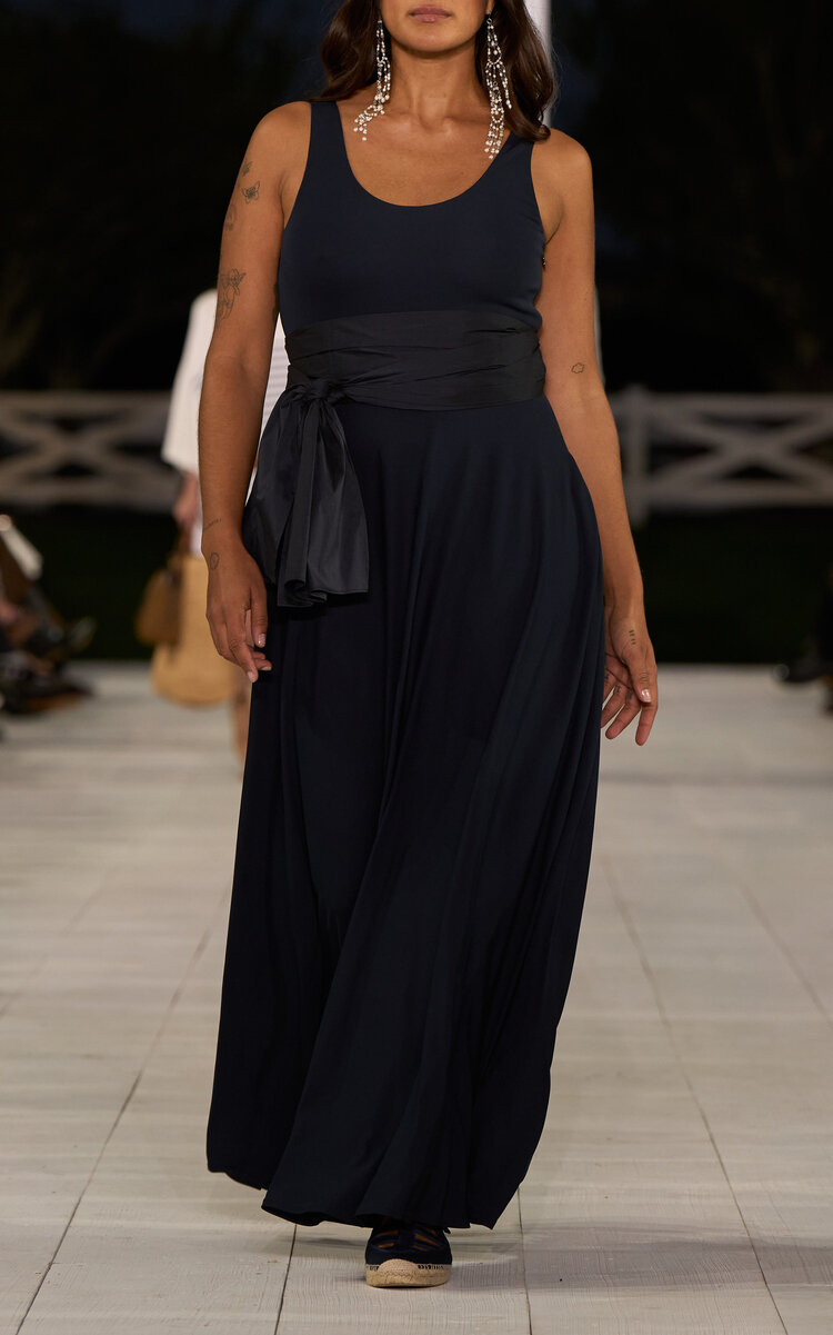 Polo Ralph Lauren Belted Matte Jersey Maxi Dress In Black