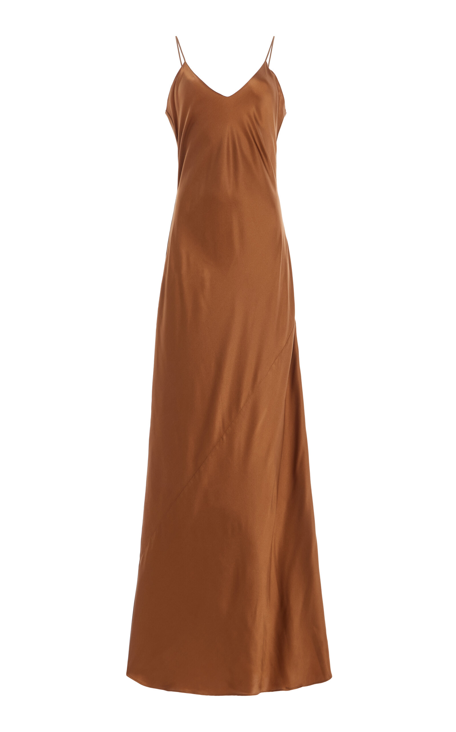NILI LOTAN Cami Silk Charmeuse Maxi Slip Dress - Brown